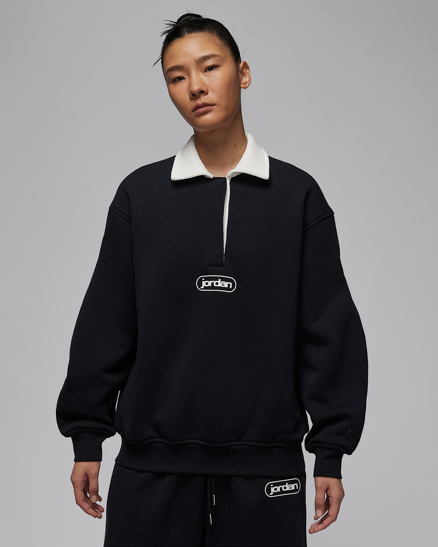 Jordan Flight Fleece 女子加绒橄榄球上衣 - 黑/帆白/黑