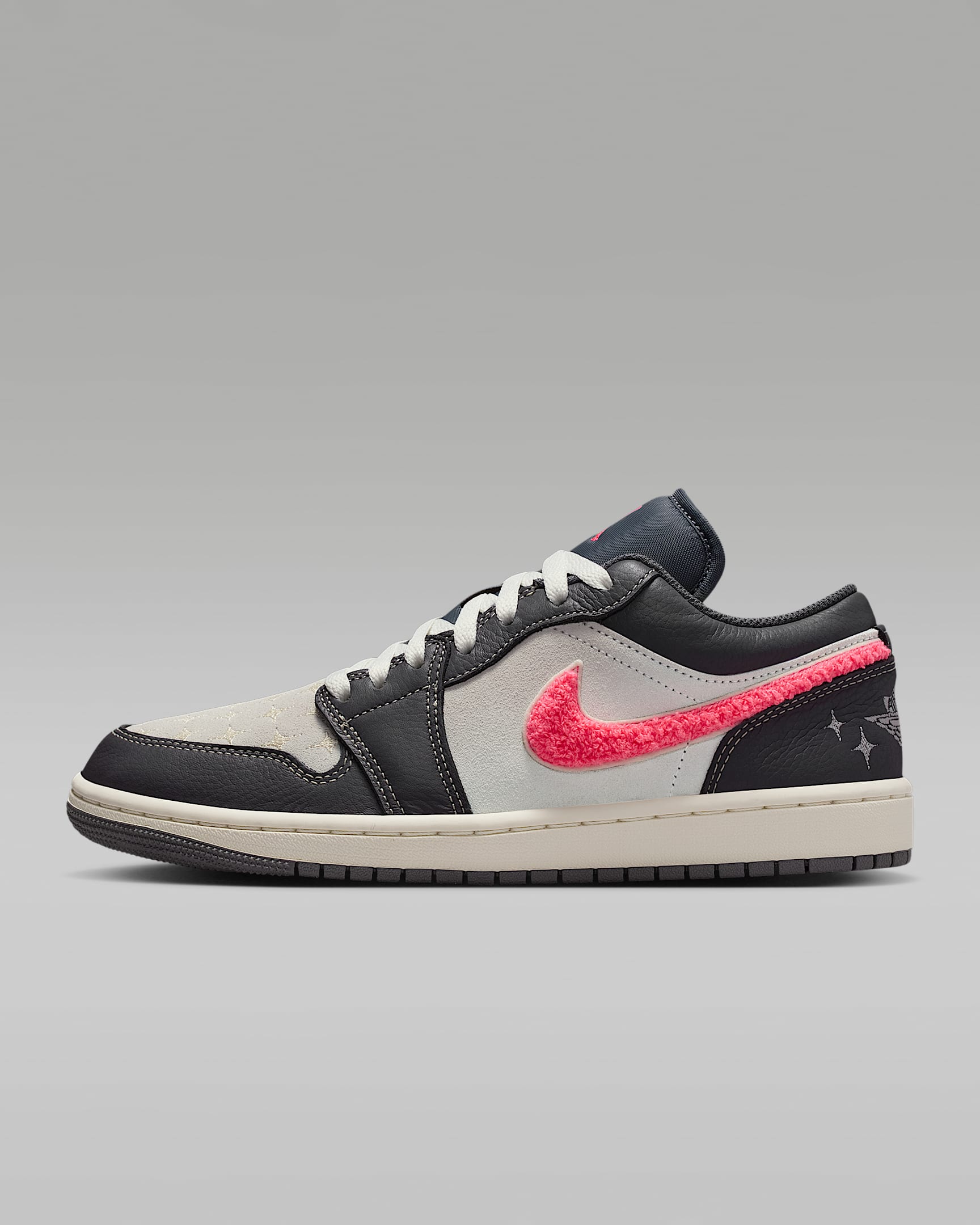 Air Jordan 1 Low 女子运动鞋 - 浅石黑/潘趣红/棉布白/帆白