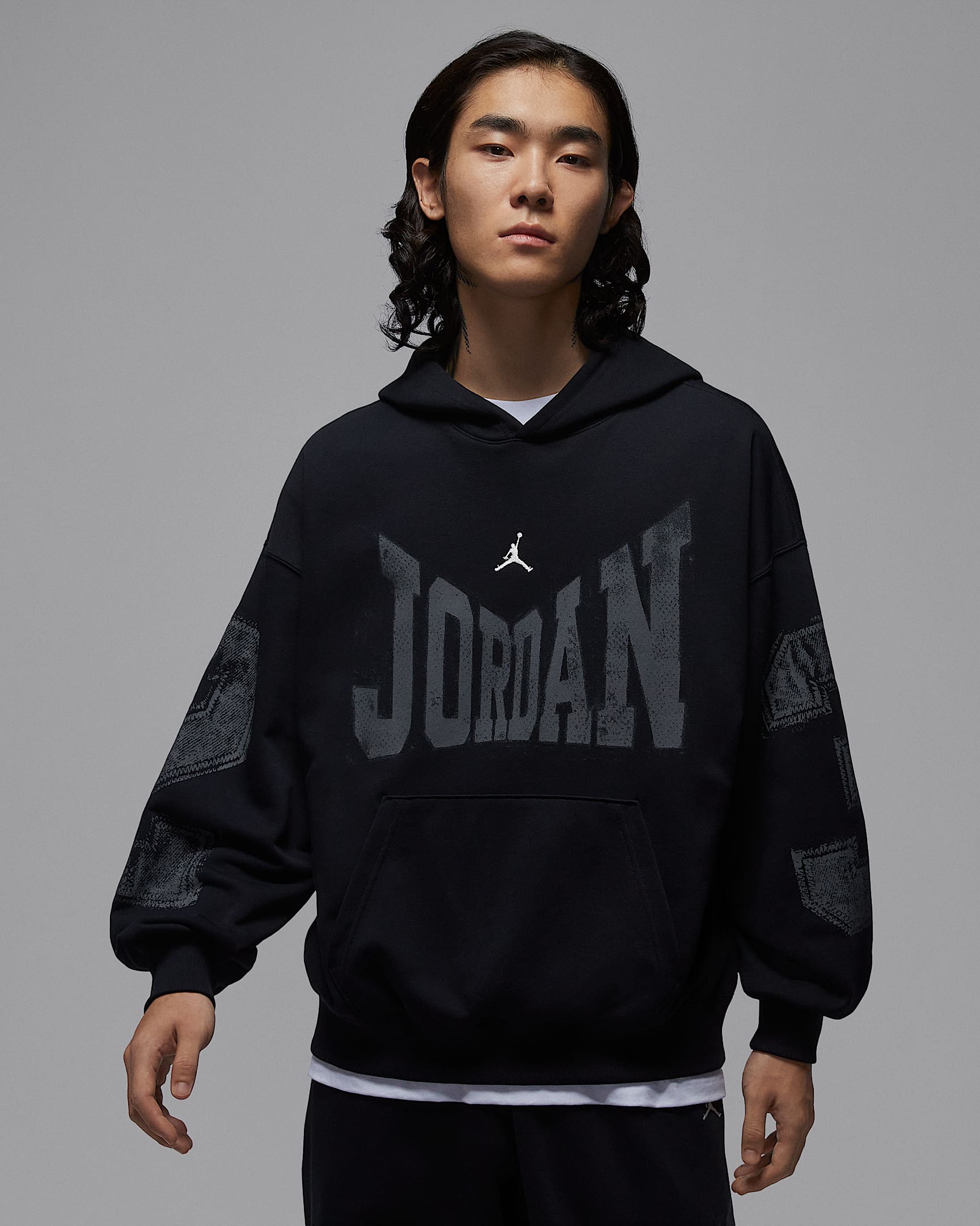 Jordan Brooklyn 男子学院风套头连帽衫 - 黑/帆白