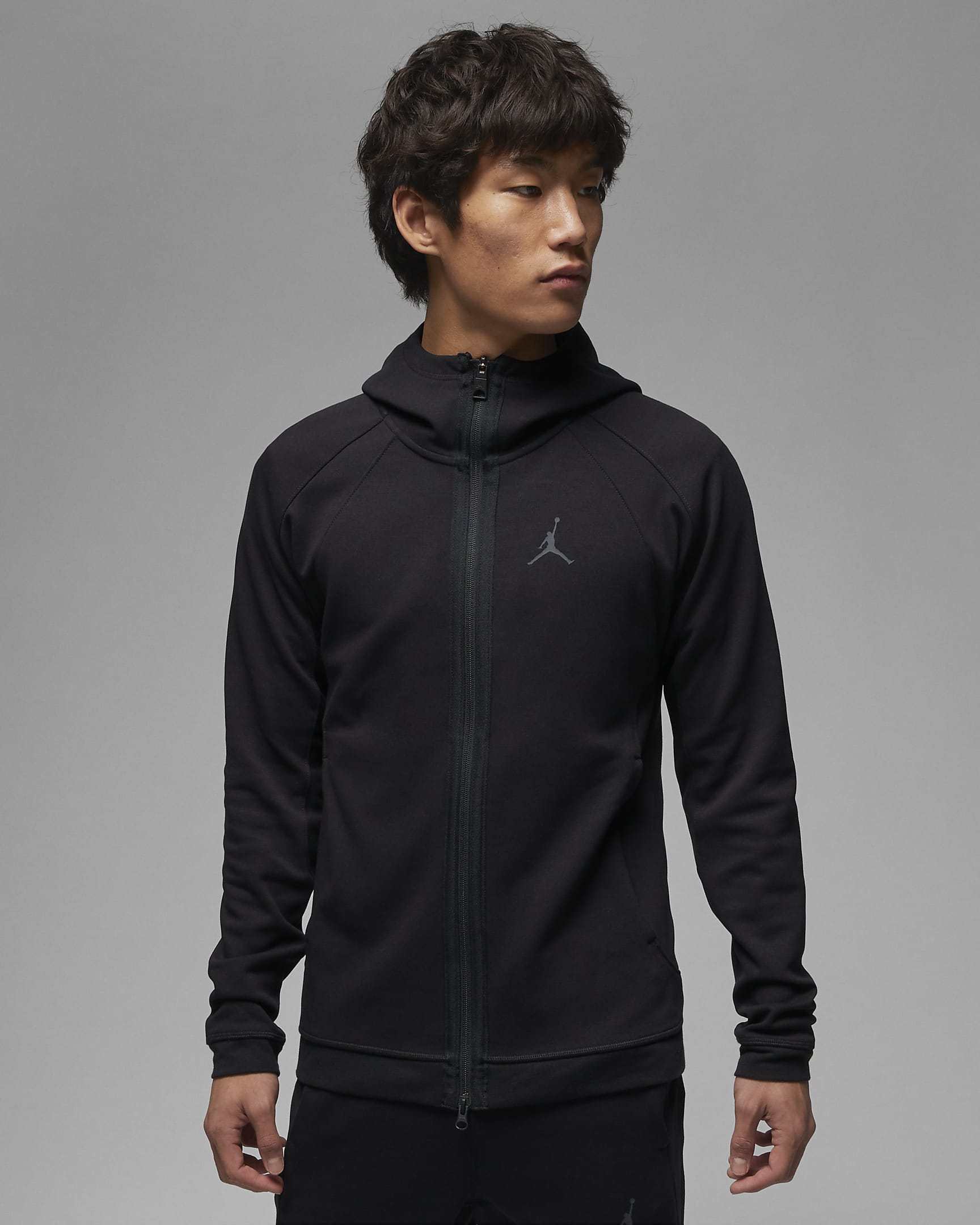 Jordan Dri-FIT Sport 男子速干全长拉链开襟针织连帽衫防晒衣 - 黑/黑