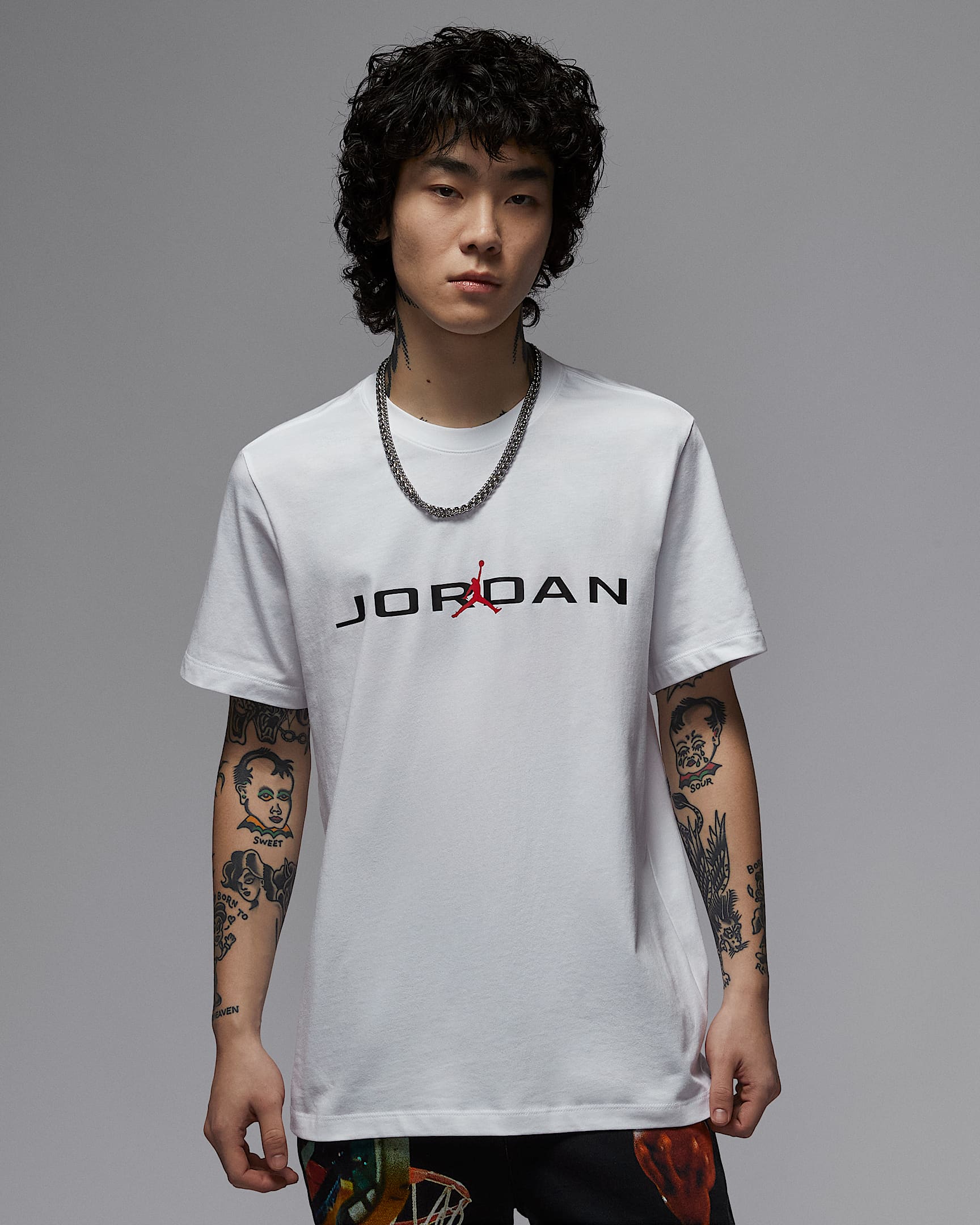 Jordan Air 男子T恤 - 白色/黑/健身红