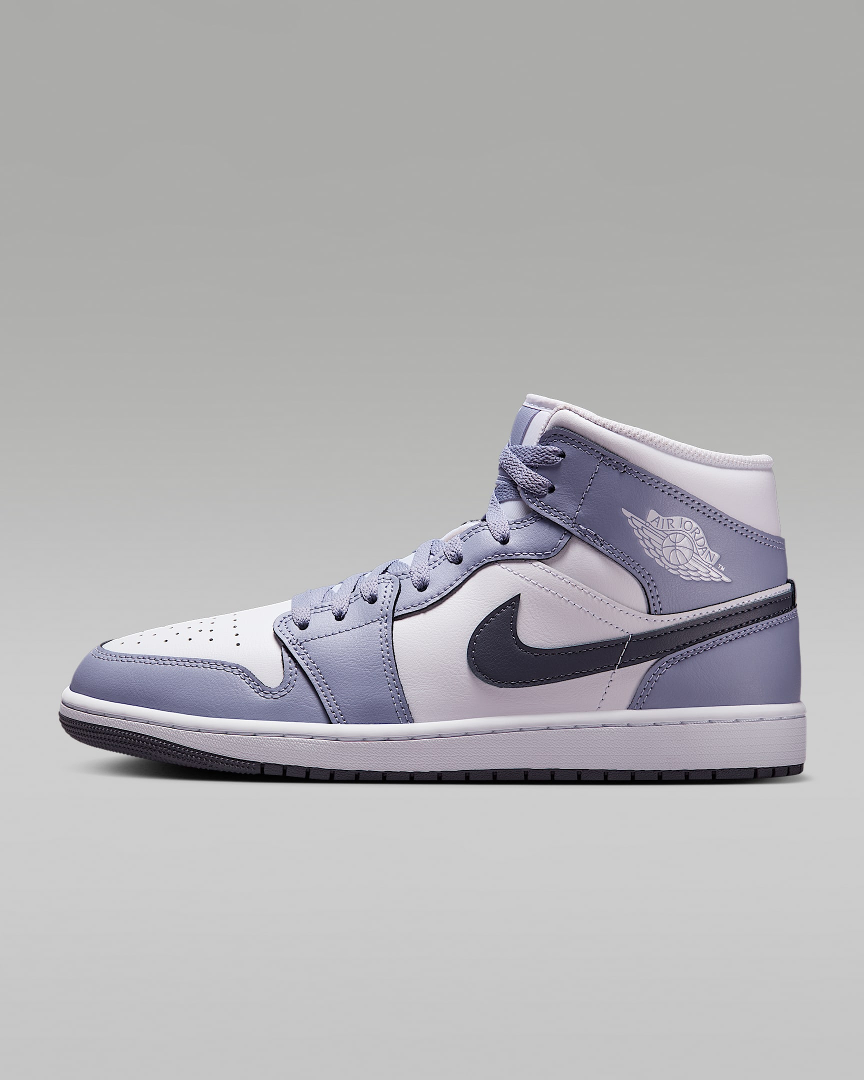 Air Jordan 1 Mid 男子百搭运动鞋 - 白色/薄雾灰蓝/暗蓝灰