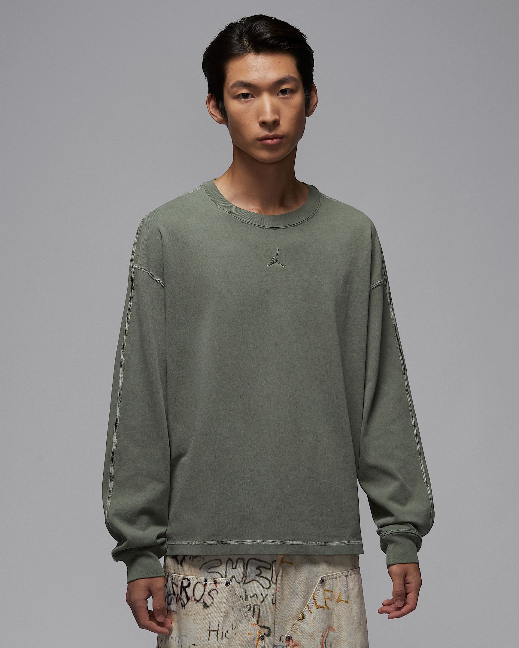 Jordan Flight 男子厚实长袖上衣 - 复古苔绿/雾杉木绿/复古苔绿