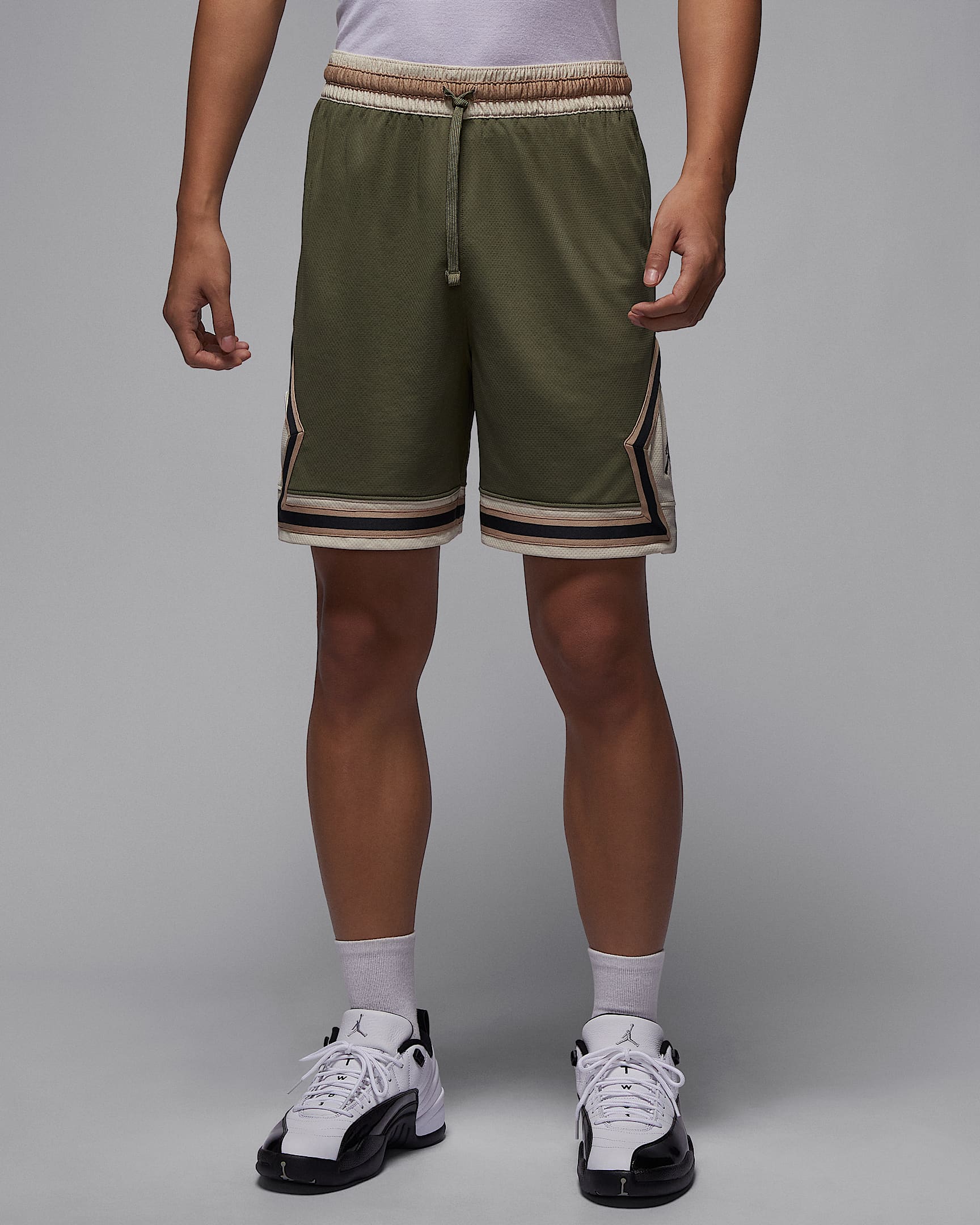 Jordan Sport Dongdan Dri-FIT 下站东单男子速干网眼布短裤 - 中橄榄绿/燕麦色/麻黄/灰黑