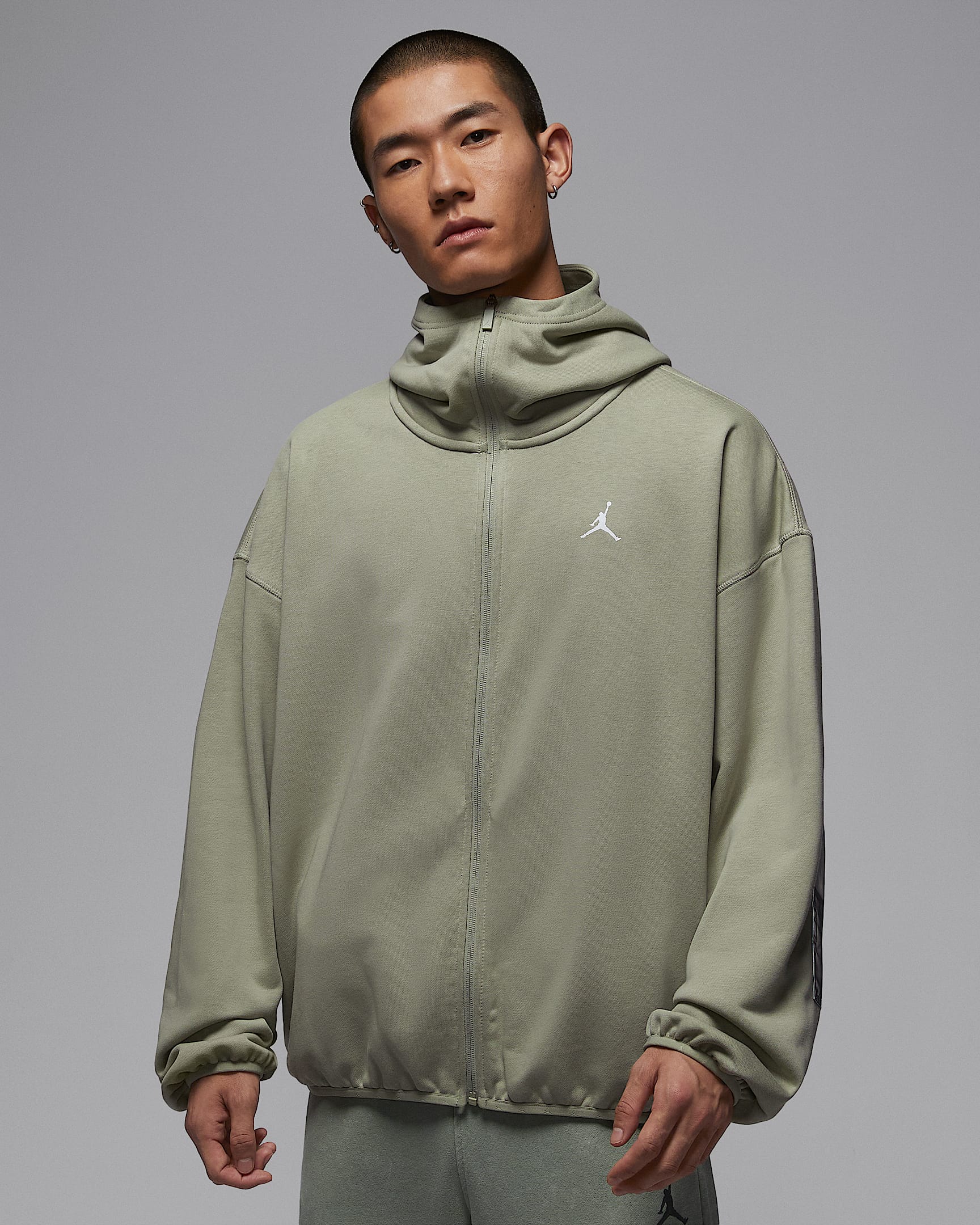 Jordan Brooklyn Hike Mike 男子全长拉链开襟连帽衫 - 雾杉木绿/亮黄/金属银