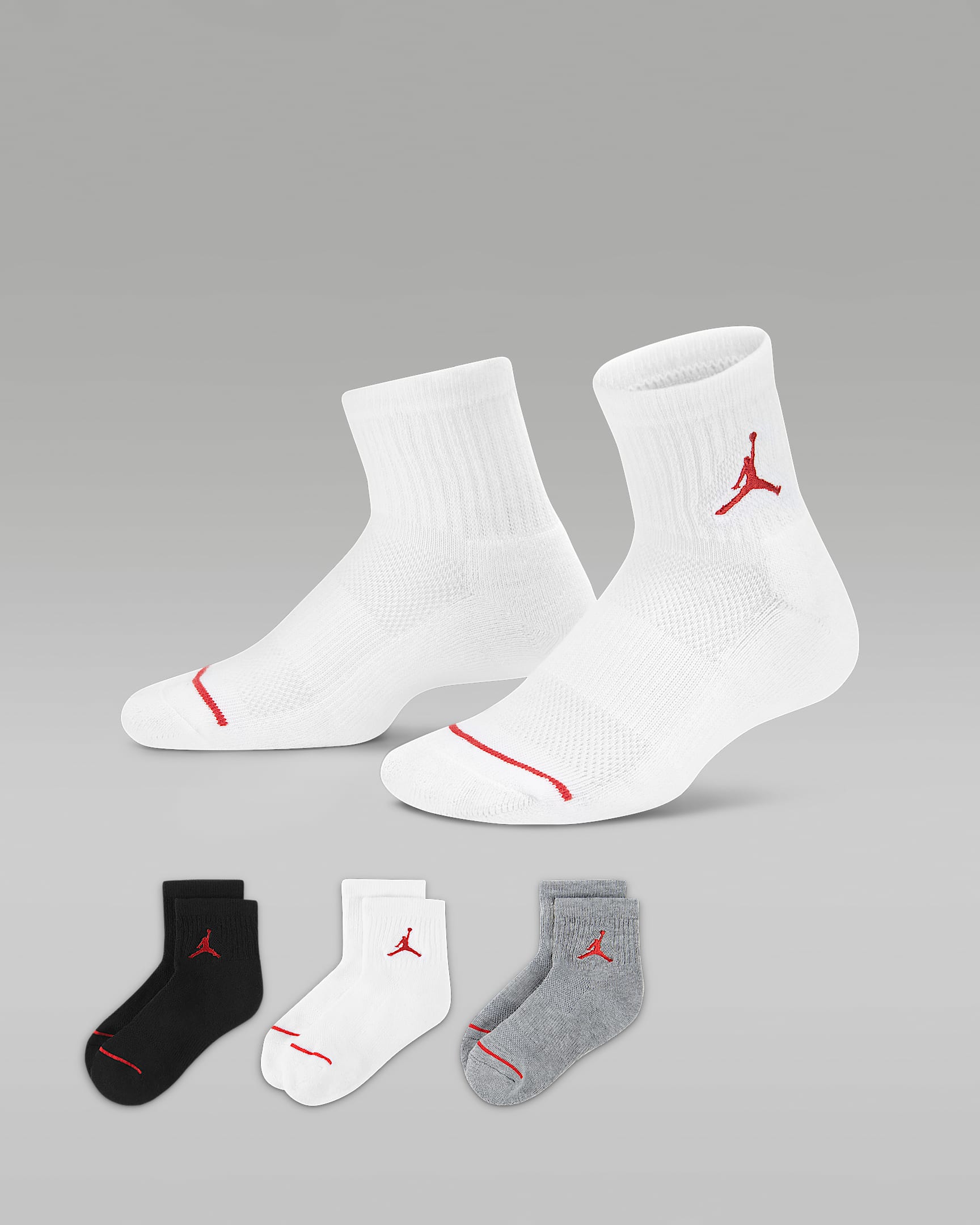 Jordan 大童舒适运动短袜（3 双） - 调色暗灰