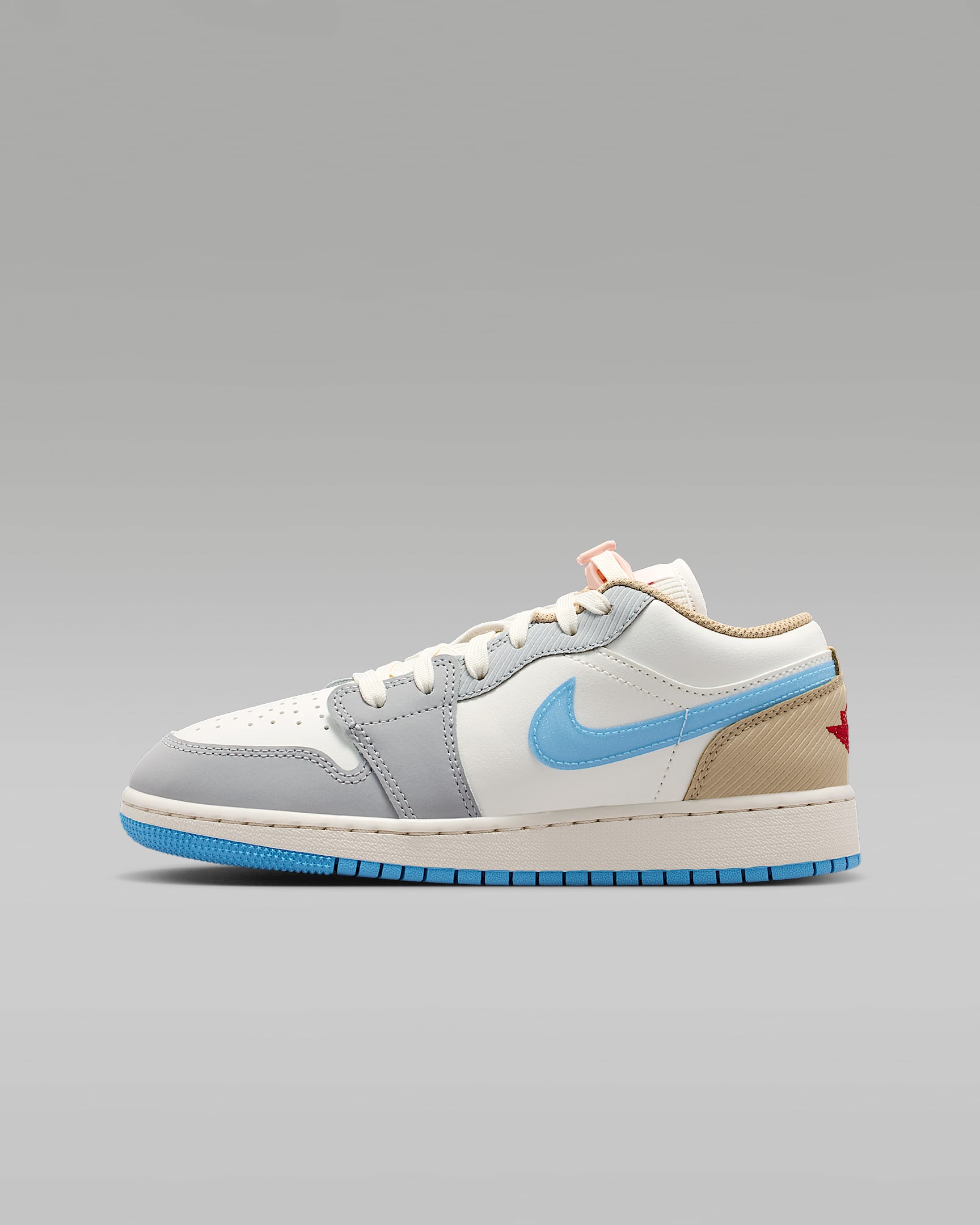 Air Jordan 1 Low 大童运动鞋 - 帆白/粉白/浅烟灰/足球蓝
