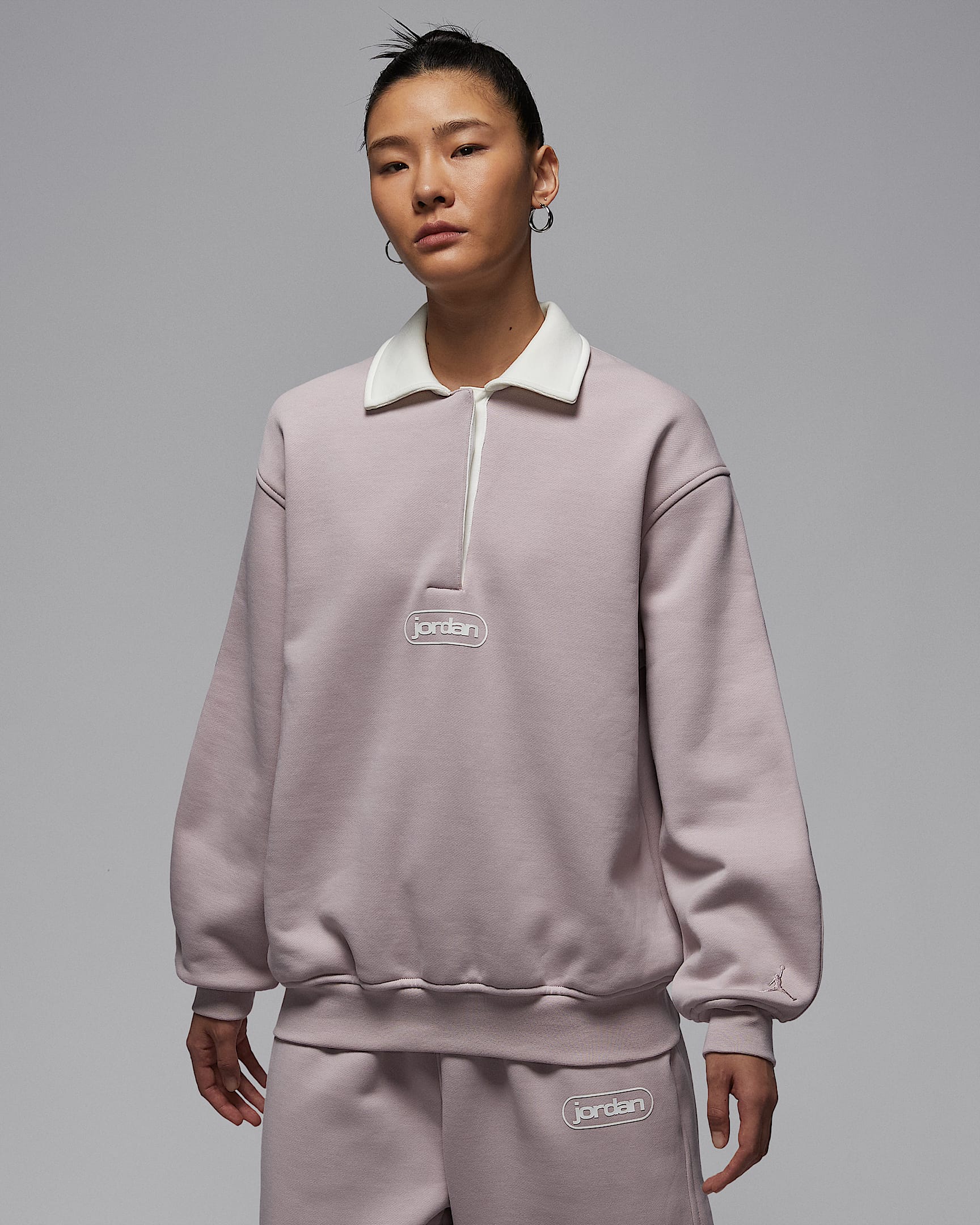 Jordan Flight Fleece 女子加绒橄榄球上衣 - 微粒玫瑰红/帆白/微粒玫瑰红