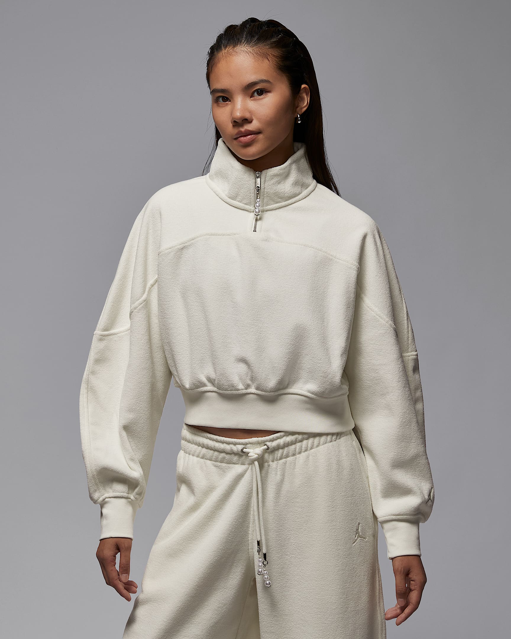 Jordan Flight Fleece 女子 1/4 拉链开襟加绒上衣 - 帆白/帆白