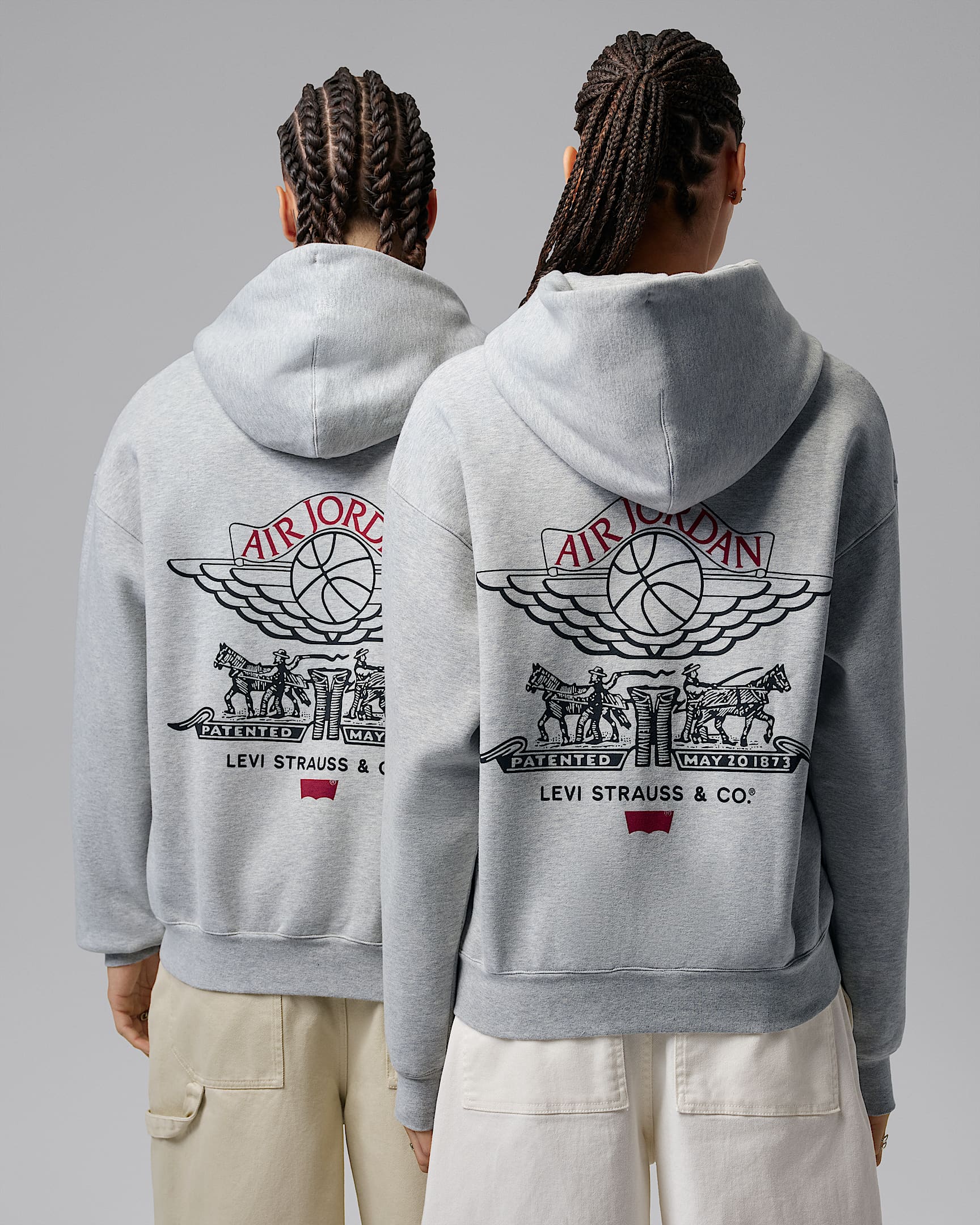 Jordan x Levi's® 男子全长拉链开襟加绒连帽衫 - 麻灰/中灰/黑/健身红