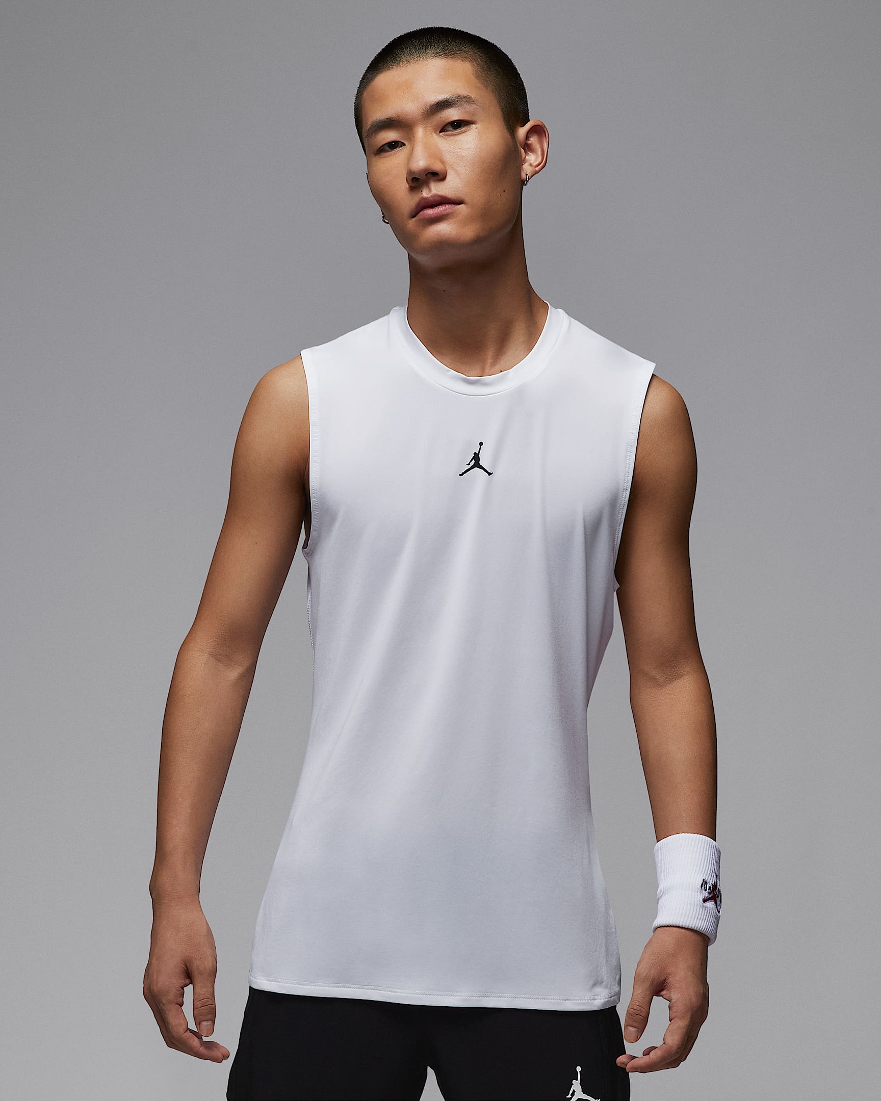 Jordan Sport Dri-FIT 男子速干无袖紧身运动背心 - 白色/黑