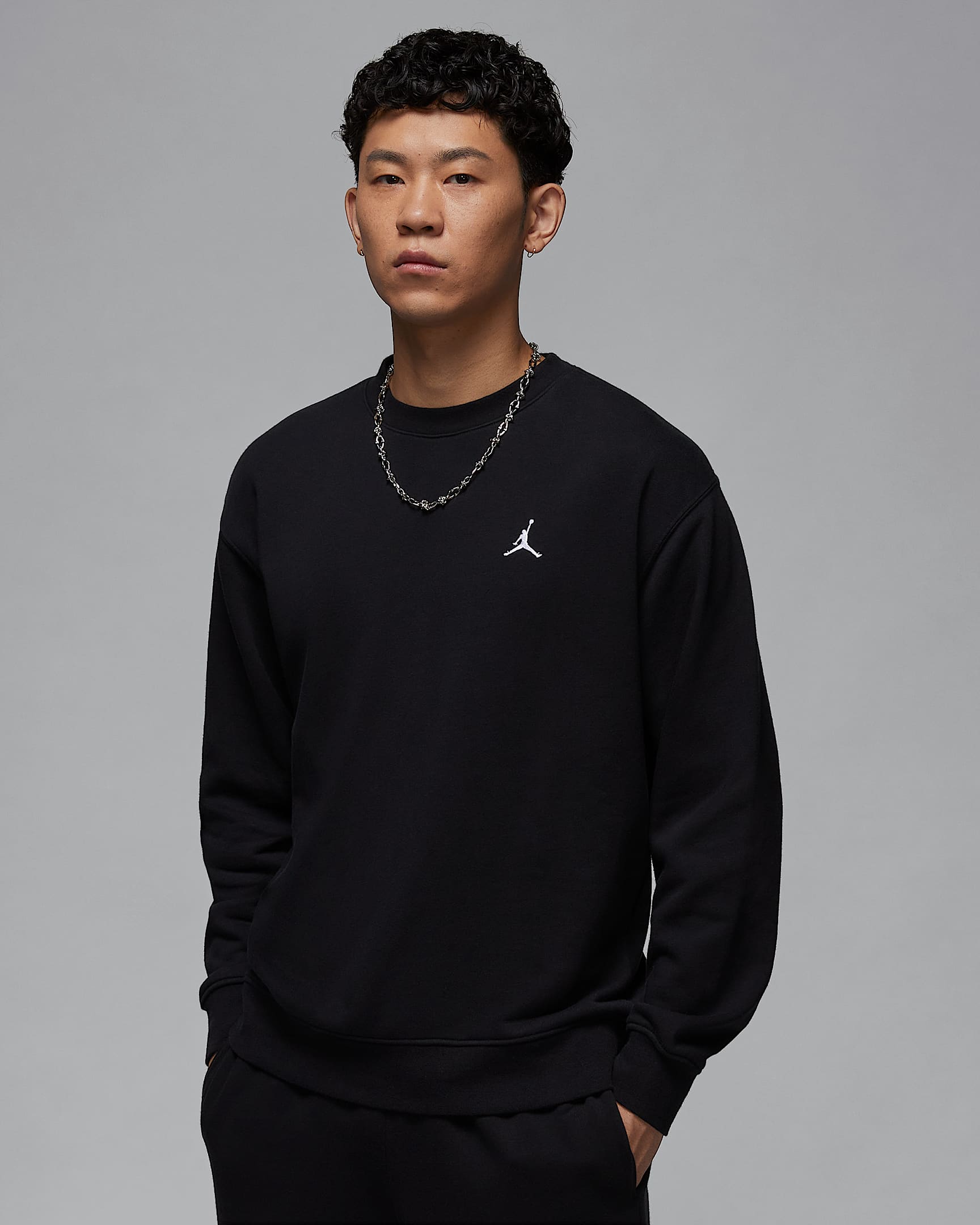 Jordan Brooklyn Fleece 男子圆领运动衫 - 黑/白色