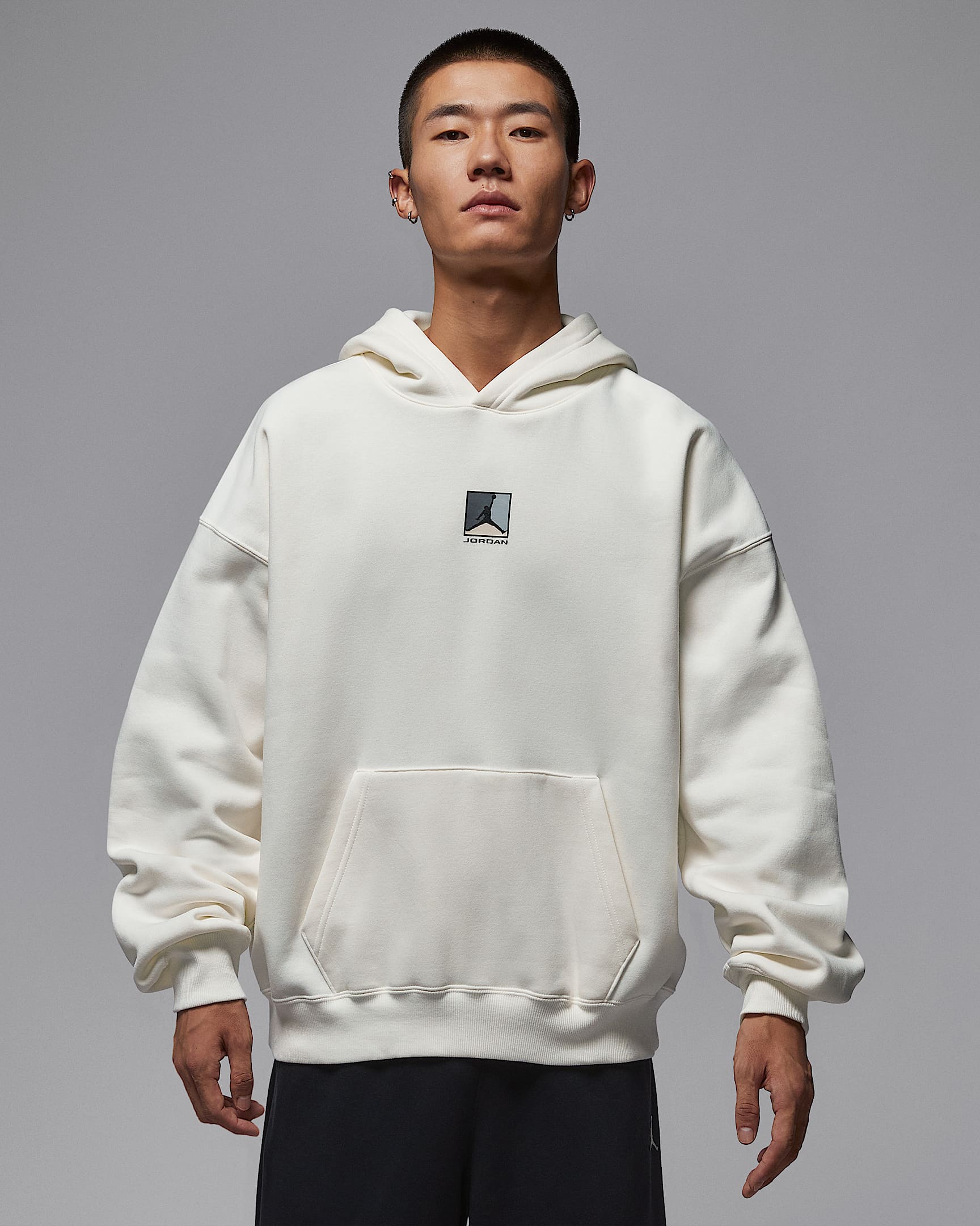 Jordan Brooklyn Fleece 男子加绒图案套头连帽衫 - 帆白/黑