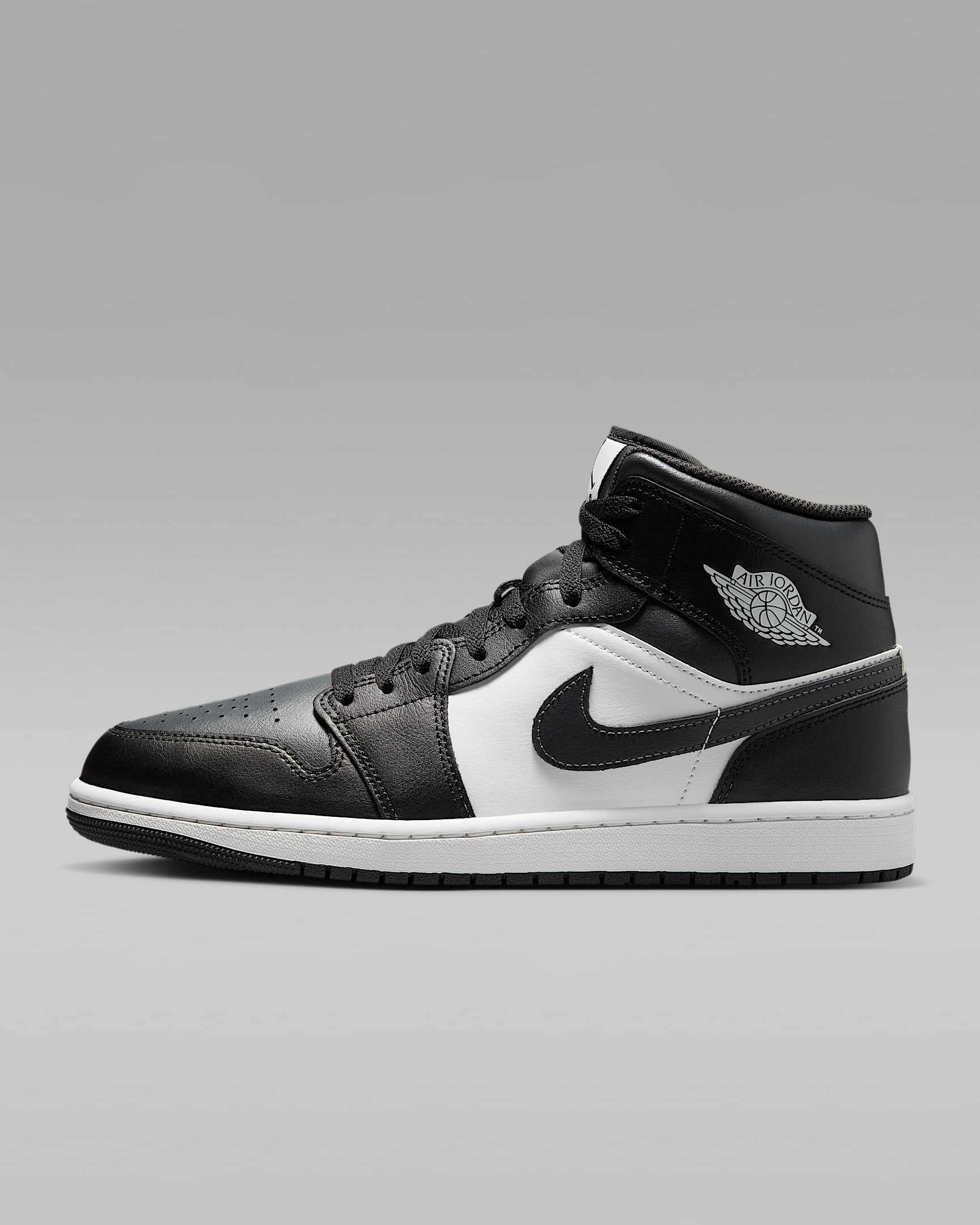 Air Jordan 1 Mid 男子百搭运动鞋 - 黑/山峰白/灰黑