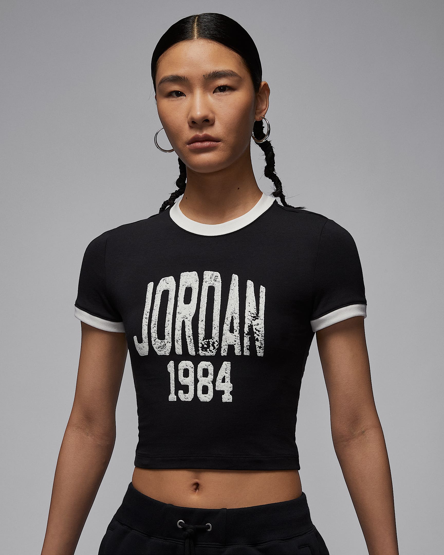 Jordan 女子短款印花T恤 - 黑