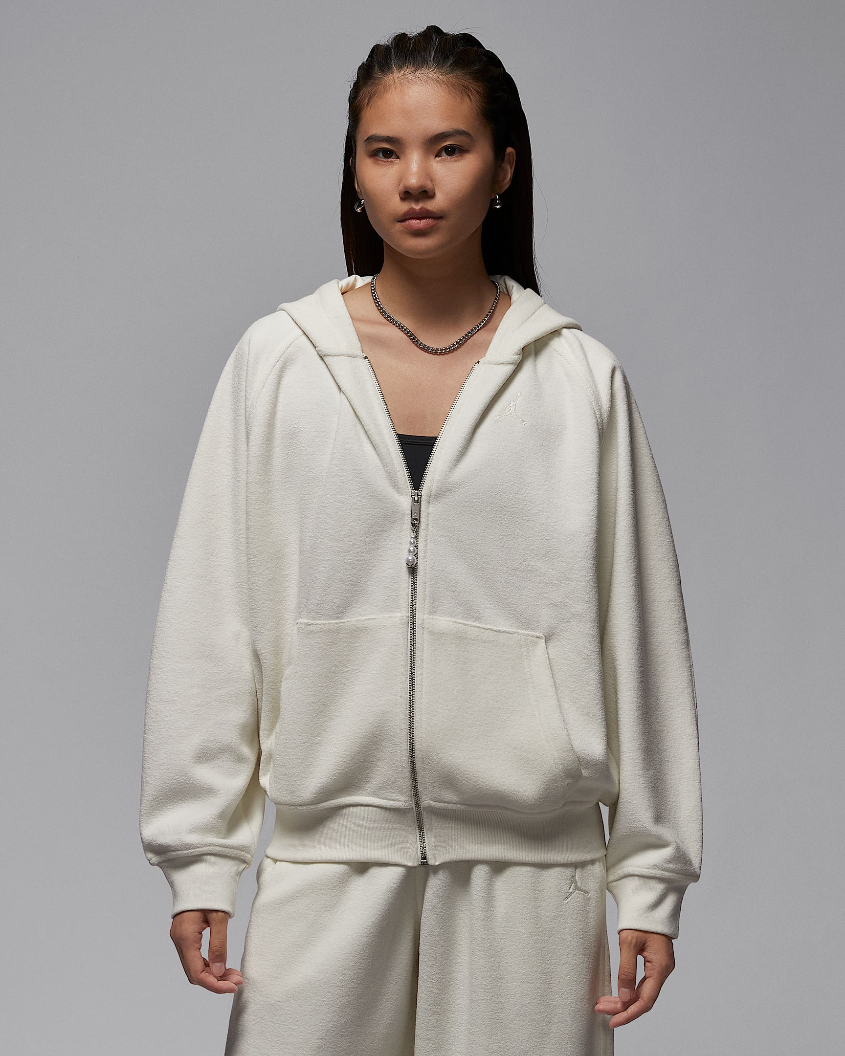 Jordan Flight 女子加绒全长拉链开襟连帽衫 - 帆白/帆白