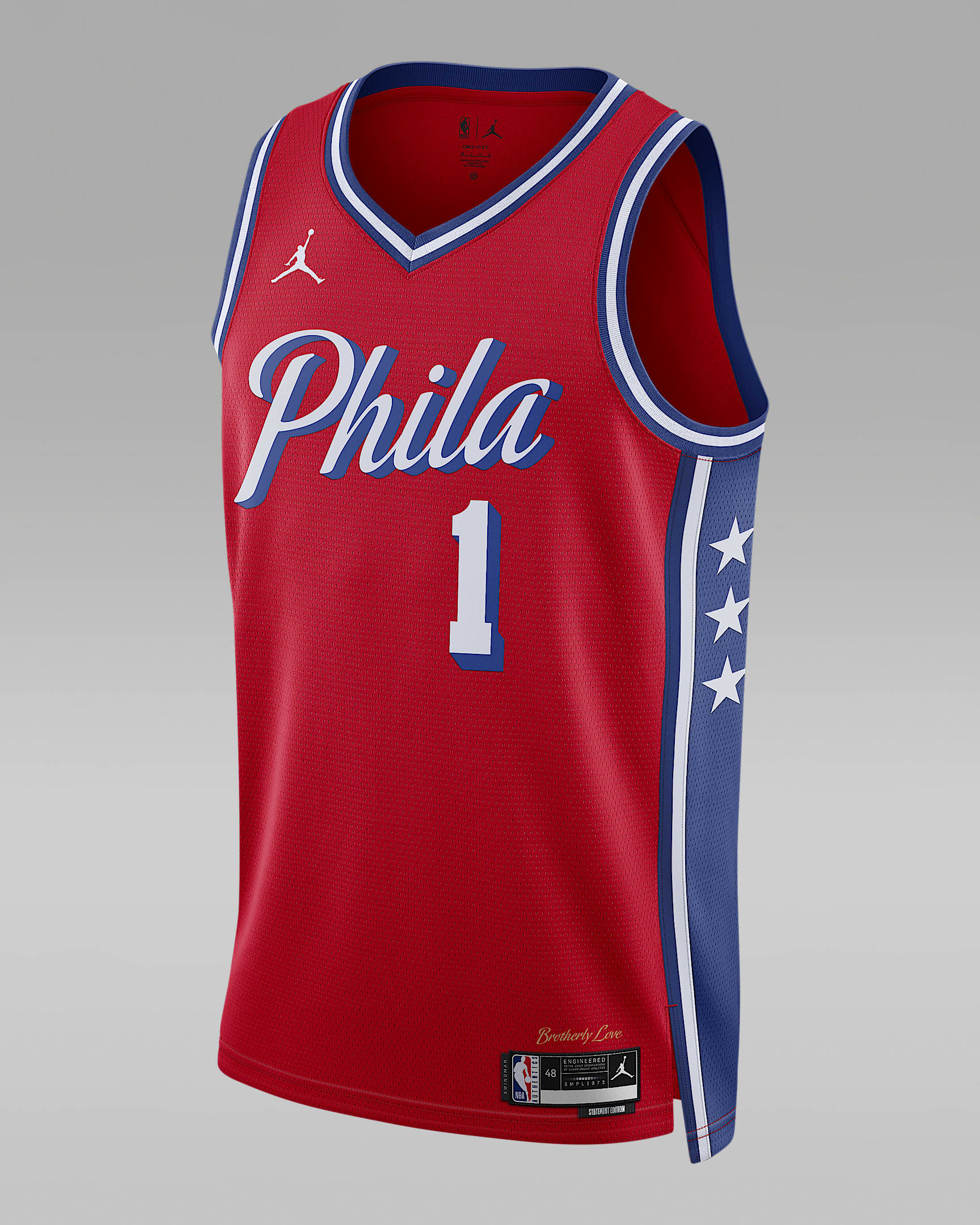 费城 76 人队 Statement Edition Jordan Dri-FIT NBA Swingman Jersey 男子速干球衣 - 大学红
