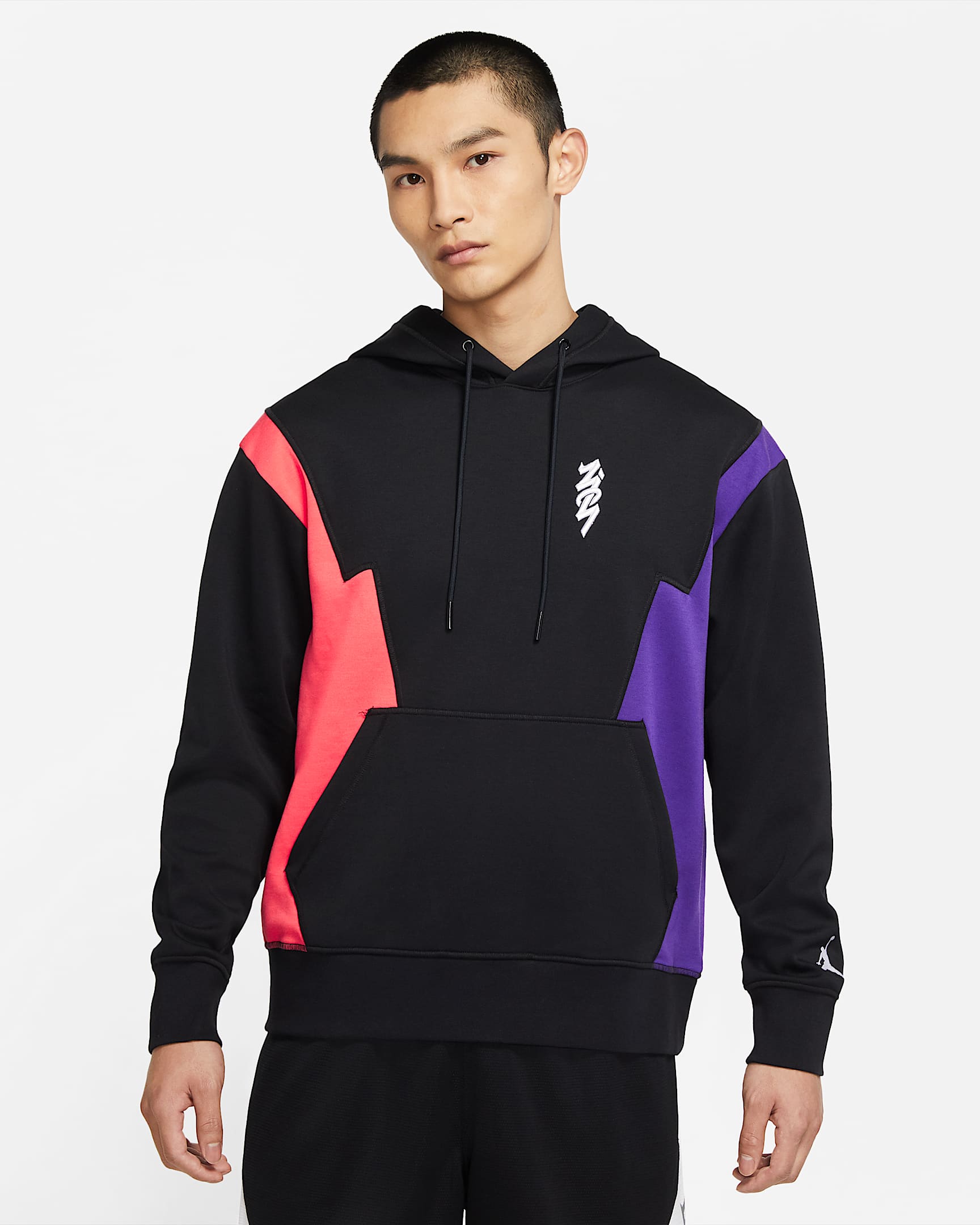 Jordan Dri-FIT Zion 男子针织连帽衫 - 黑/余烬红/庭紫/白色