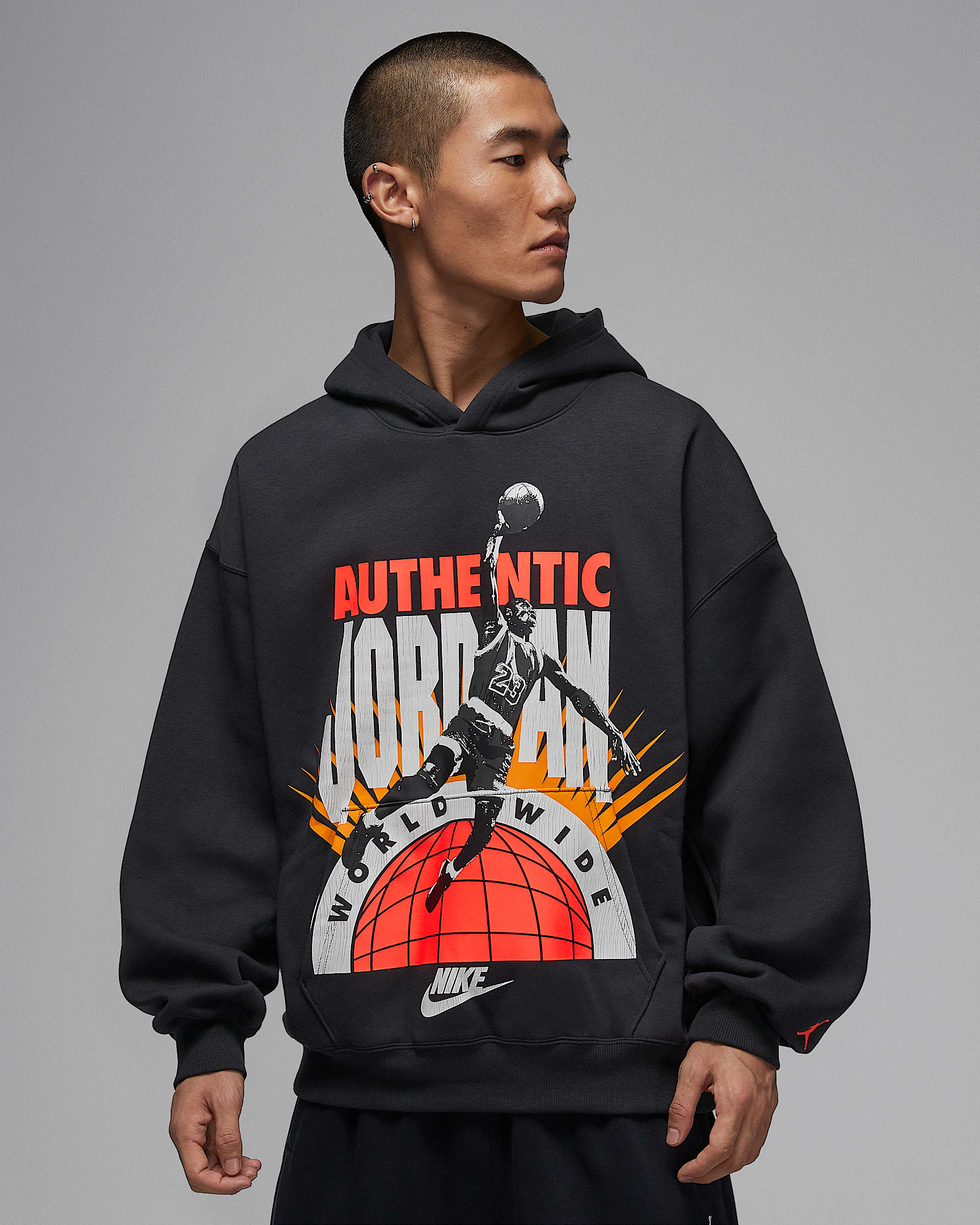 Jordan Brooklyn Fleece 男子加绒套头连帽衫 - 灰黑/红外线红 23