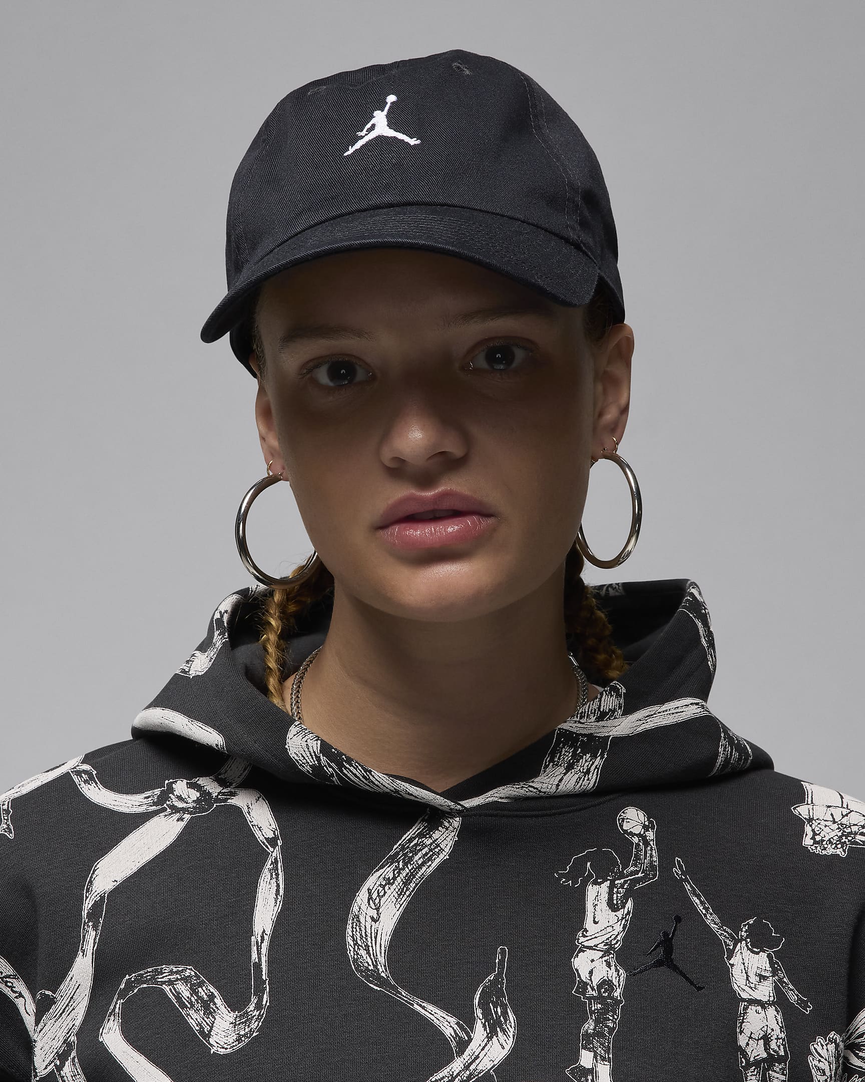 Jordan Club 软顶弧形帽檐运动帽 - 黑/白色