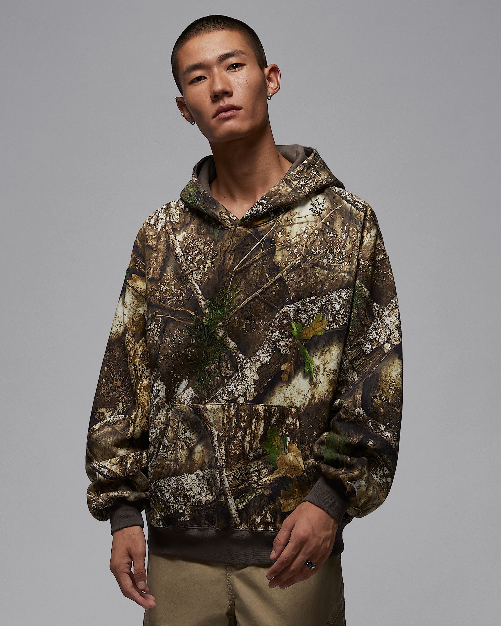 Jordan Brooklyn Realtree 男子加绒套头连帽衫 - 中橄榄绿/帆白