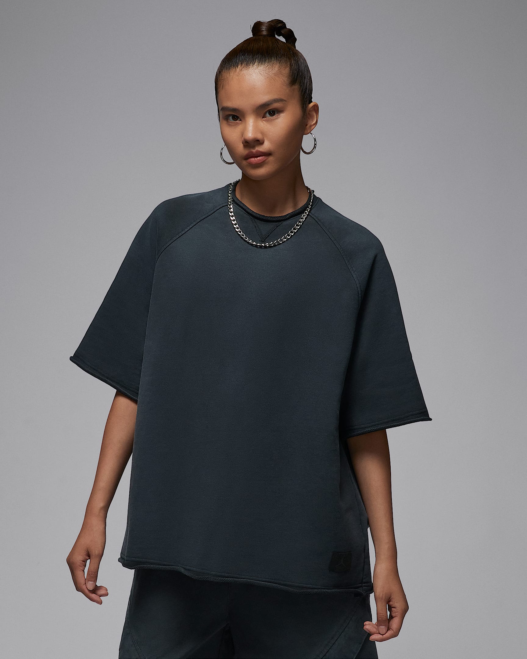 Jordan Flight Fleece 女子 Oversize 风短袖法式毛圈上衣 - 黑/暗烟灰