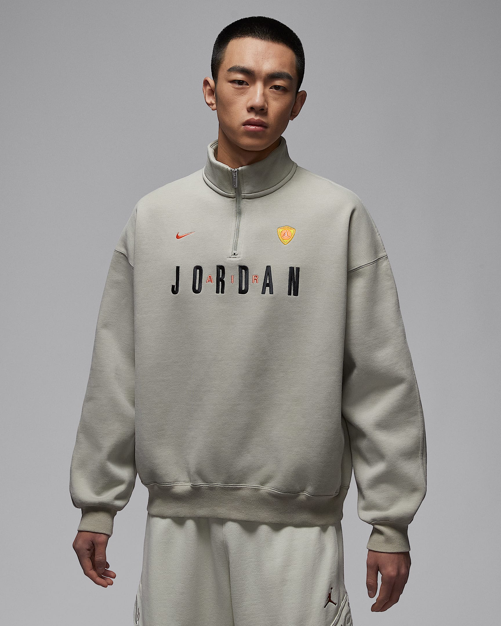 Jordan Flight 男子 1/4 拉链开襟图案加绒运动衫 - 雾杉木绿/帆白