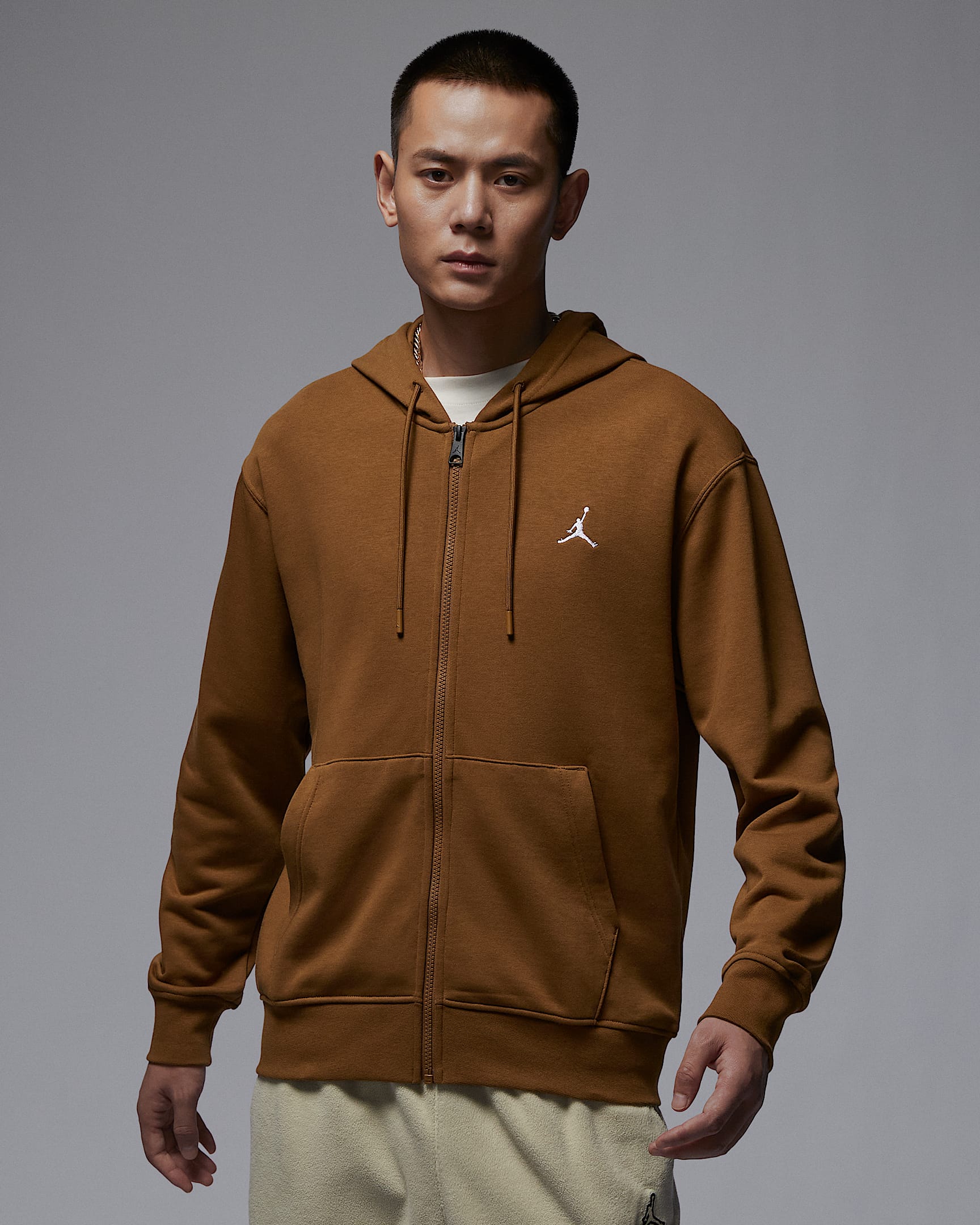 Jordan Essentials 男子全长拉链开襟法式毛圈连帽衫 - 浅英国褐/白色