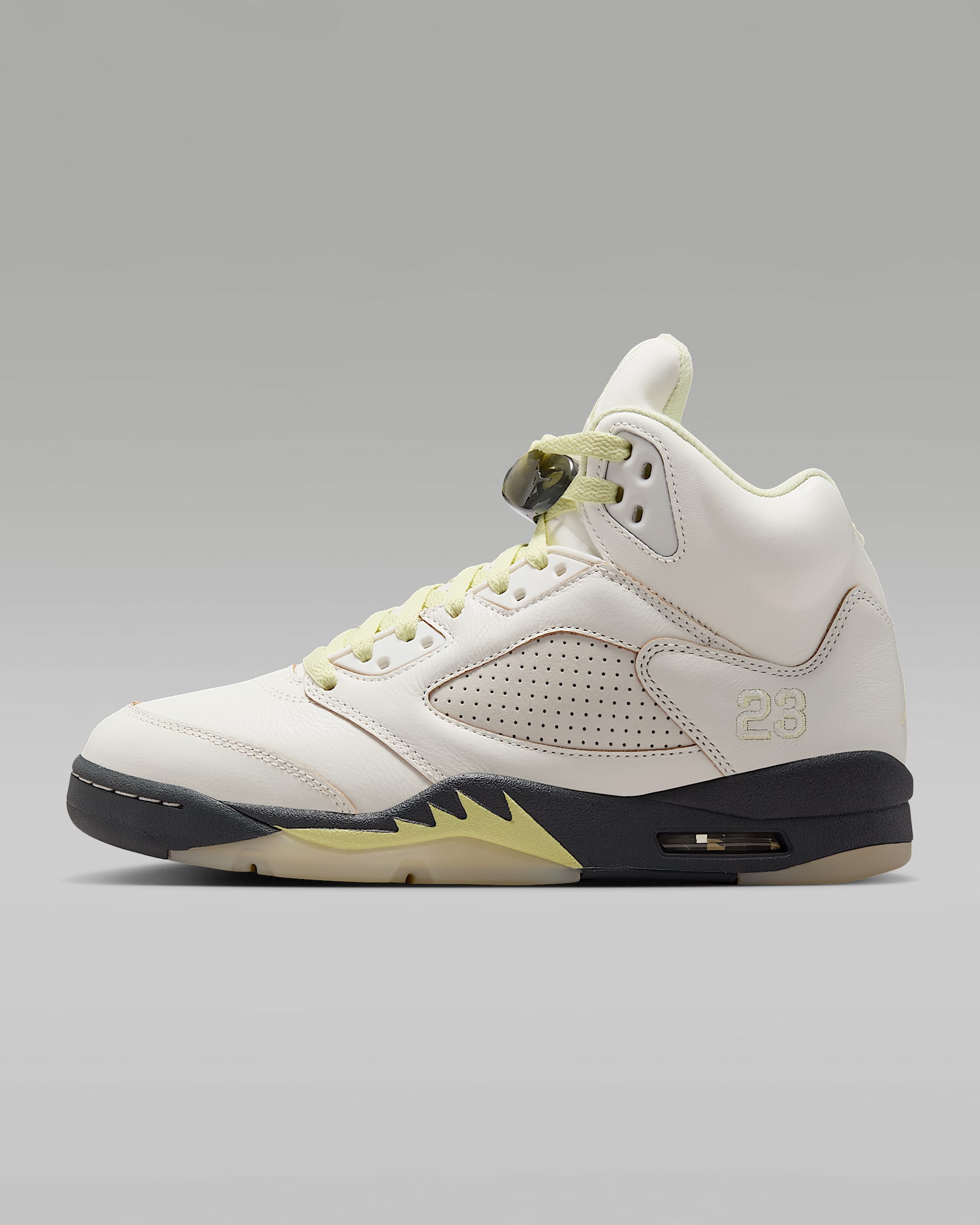 Air Jordan 5 Retro 复刻女子运动鞋 - 帆白/煤黑/明亮绿