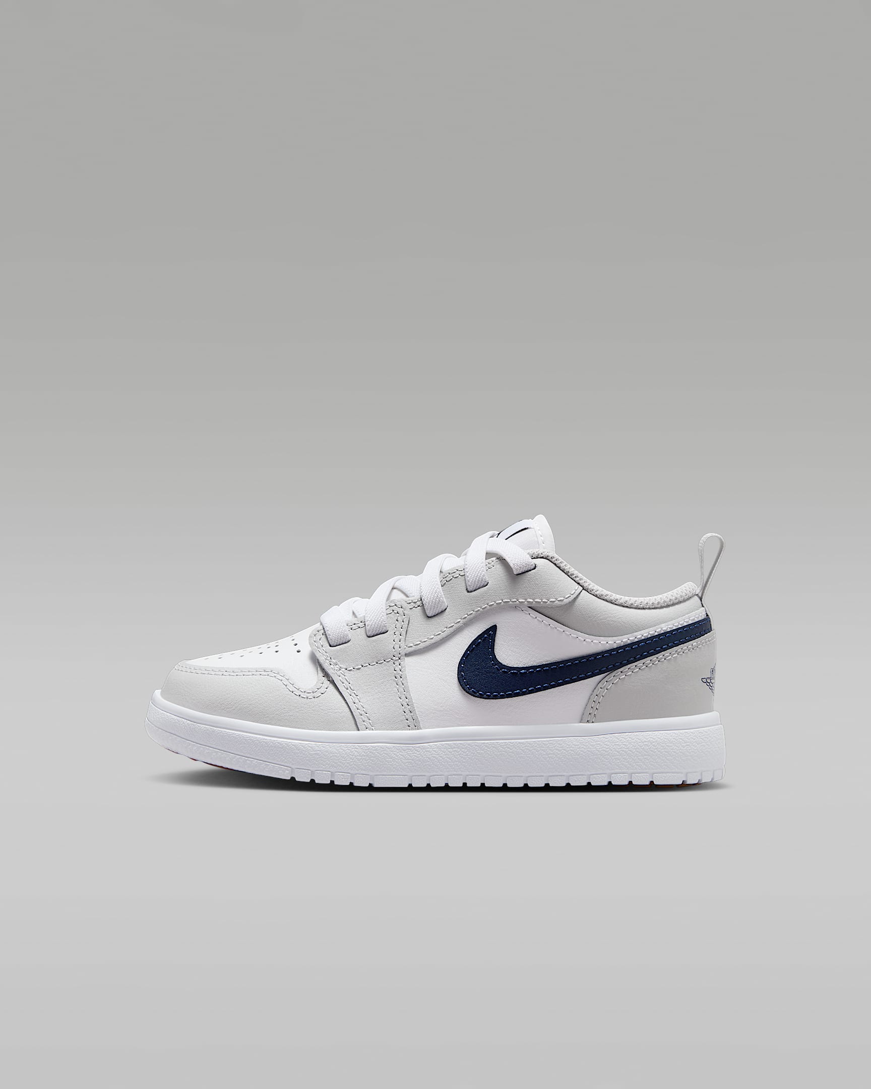 Jordan 1 Low Alt 幼童运动鞋 - 白色/浅灰/橡皮中褐/深藏青