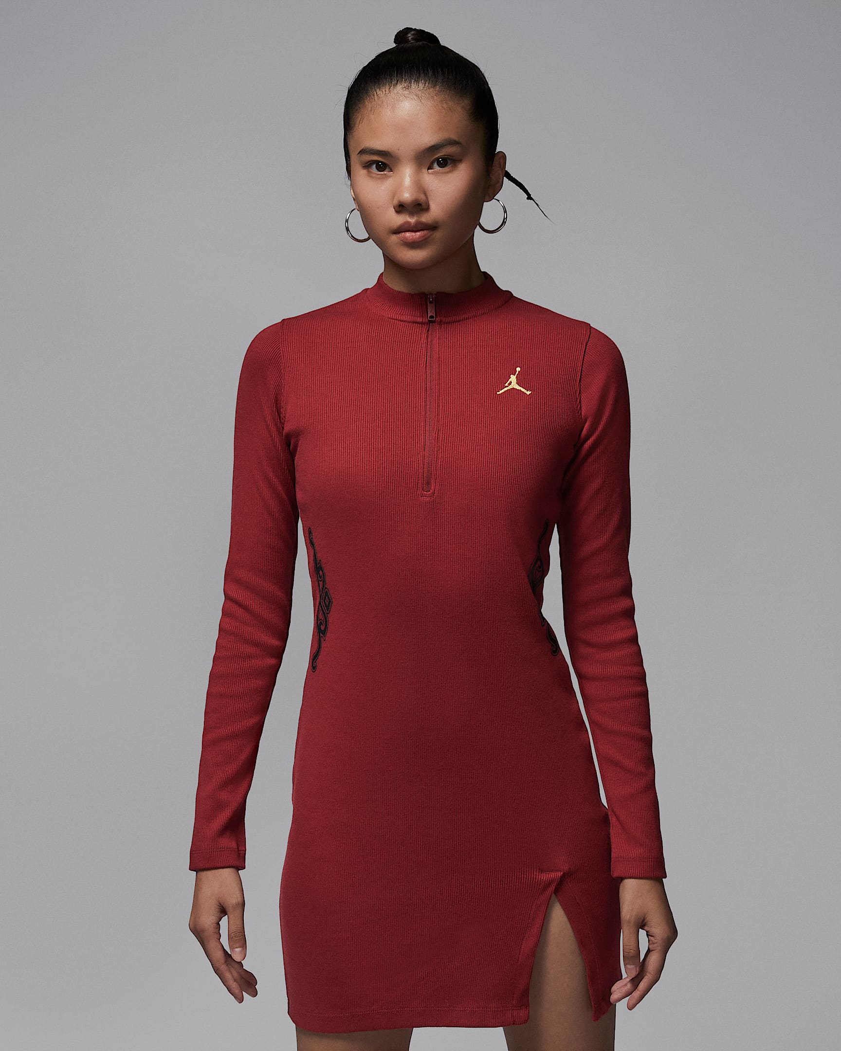 Jordan 新年系列女子长袖针织连衣裙 - 深队红