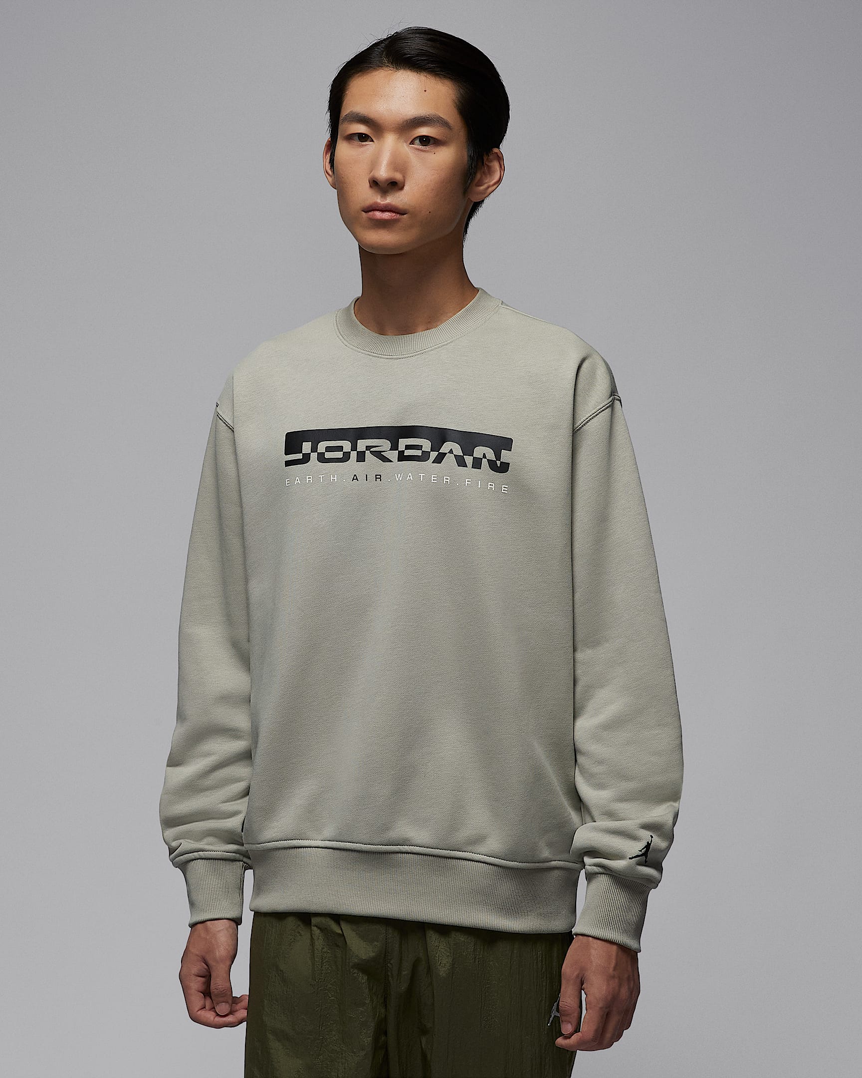Jordan Brooklyn Fleece Hike Mike 男子圆领运动衫 - 雾杉木绿/黑