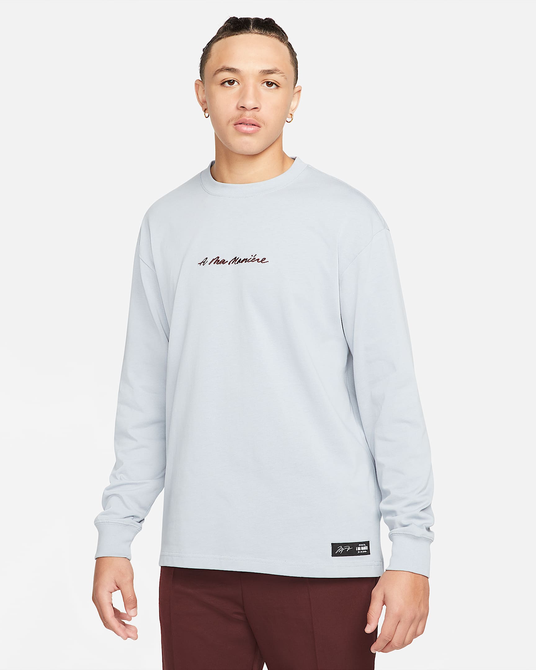 Jordan x A Ma Maniére 男子长袖T恤 - 薄雾黑蓝/鲜亮勃艮第酒红