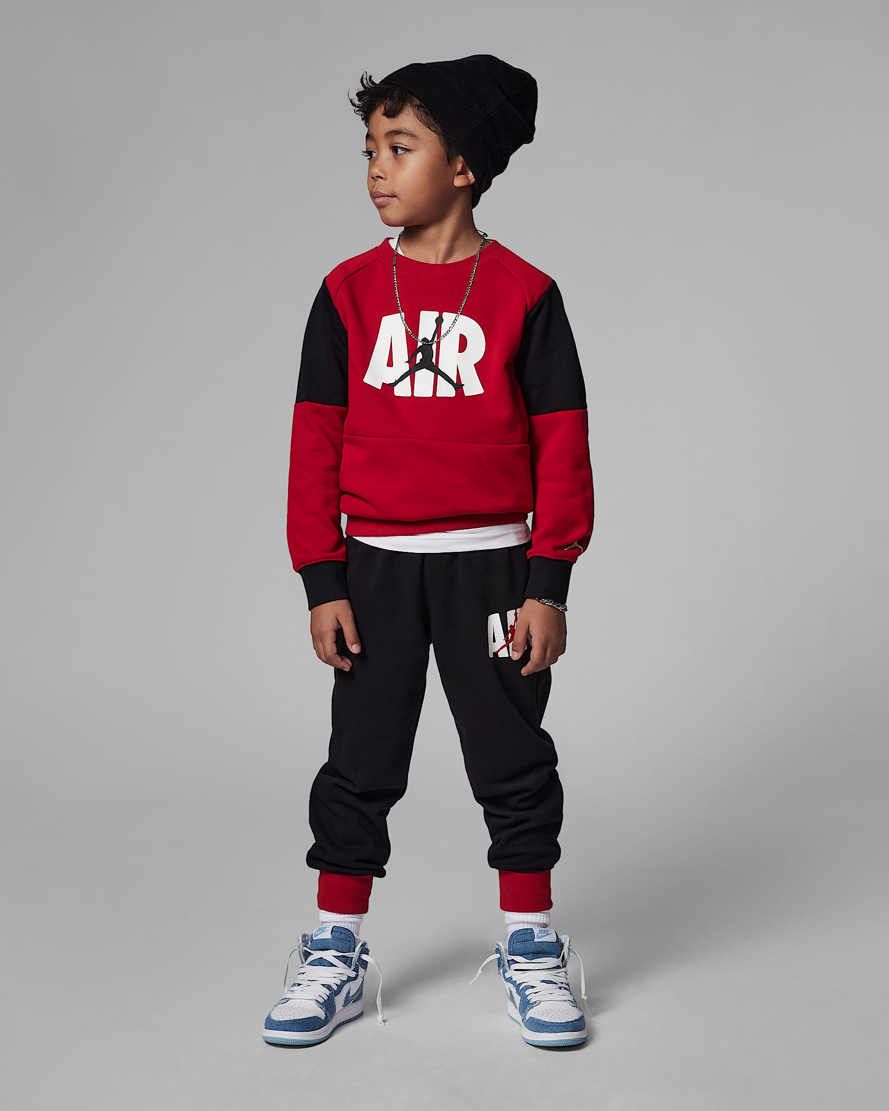 Jordan Air Jumbo 幼童圆领上衣和长裤套装 - 黑/红色