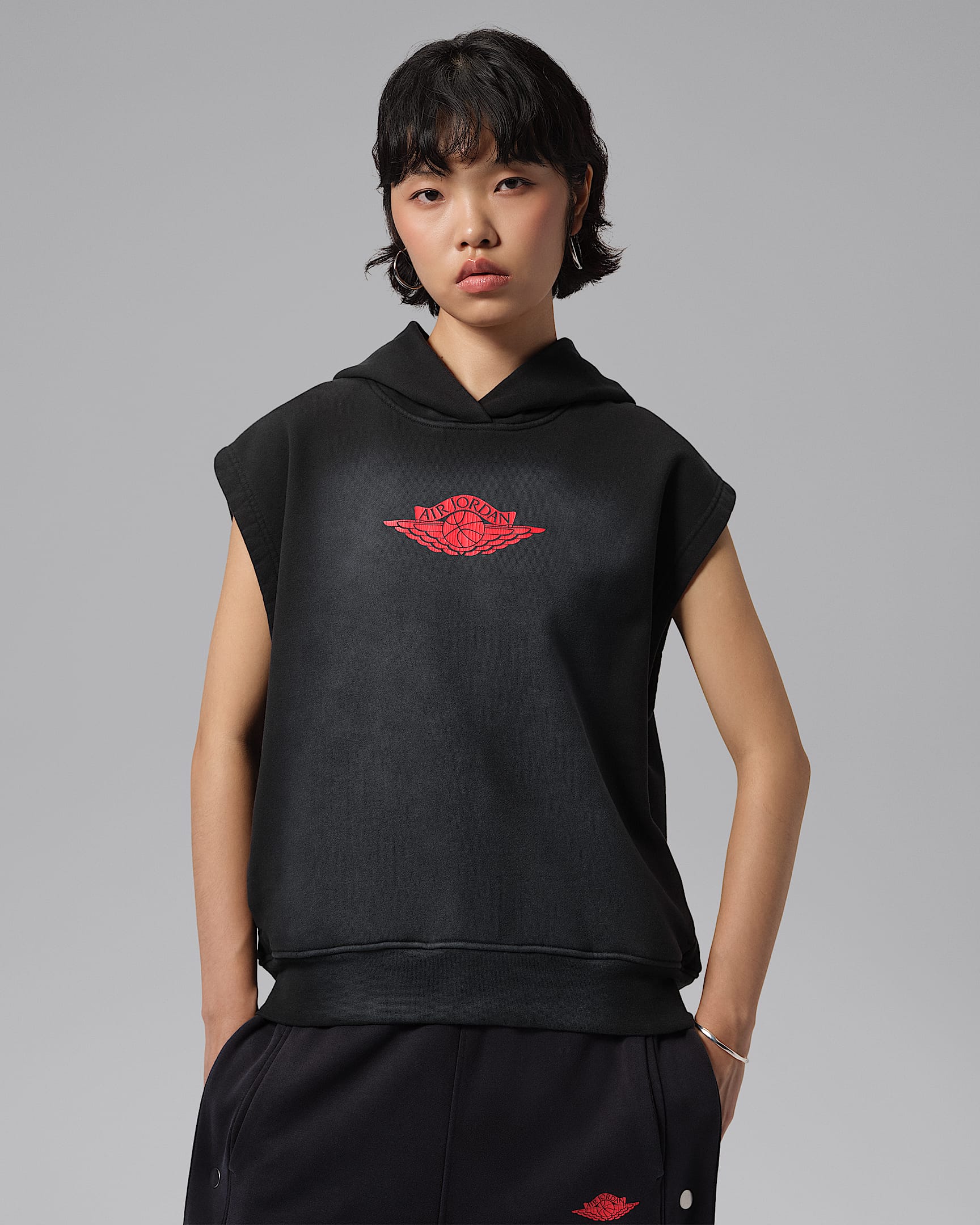 Jordan Flight Fleece 女子法式毛圈无袖连帽衫 - 黑/深宝蓝/大学红