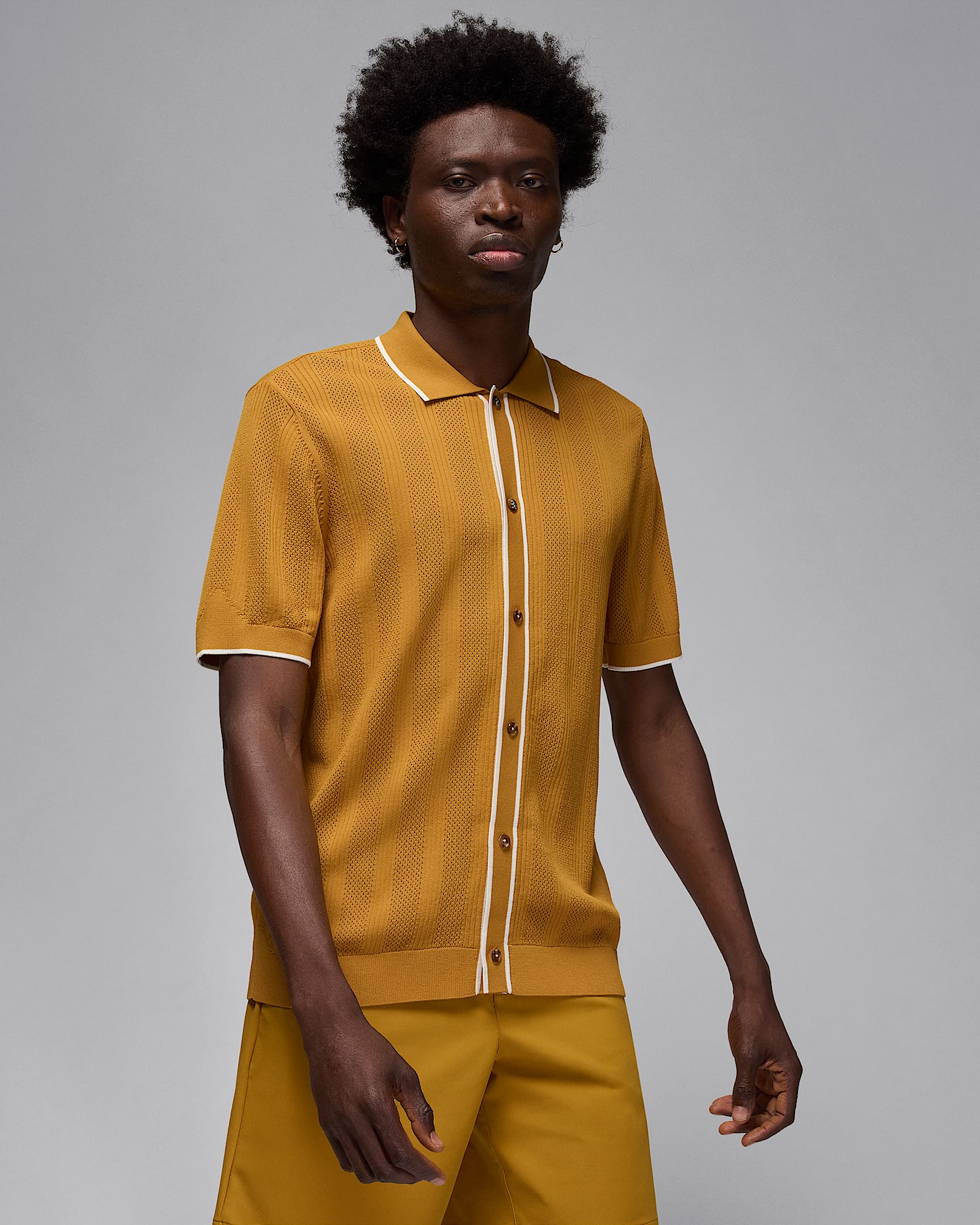 Jordan Sport 男子针织纽扣高尔夫上衣 - 金/幻影灰白/金