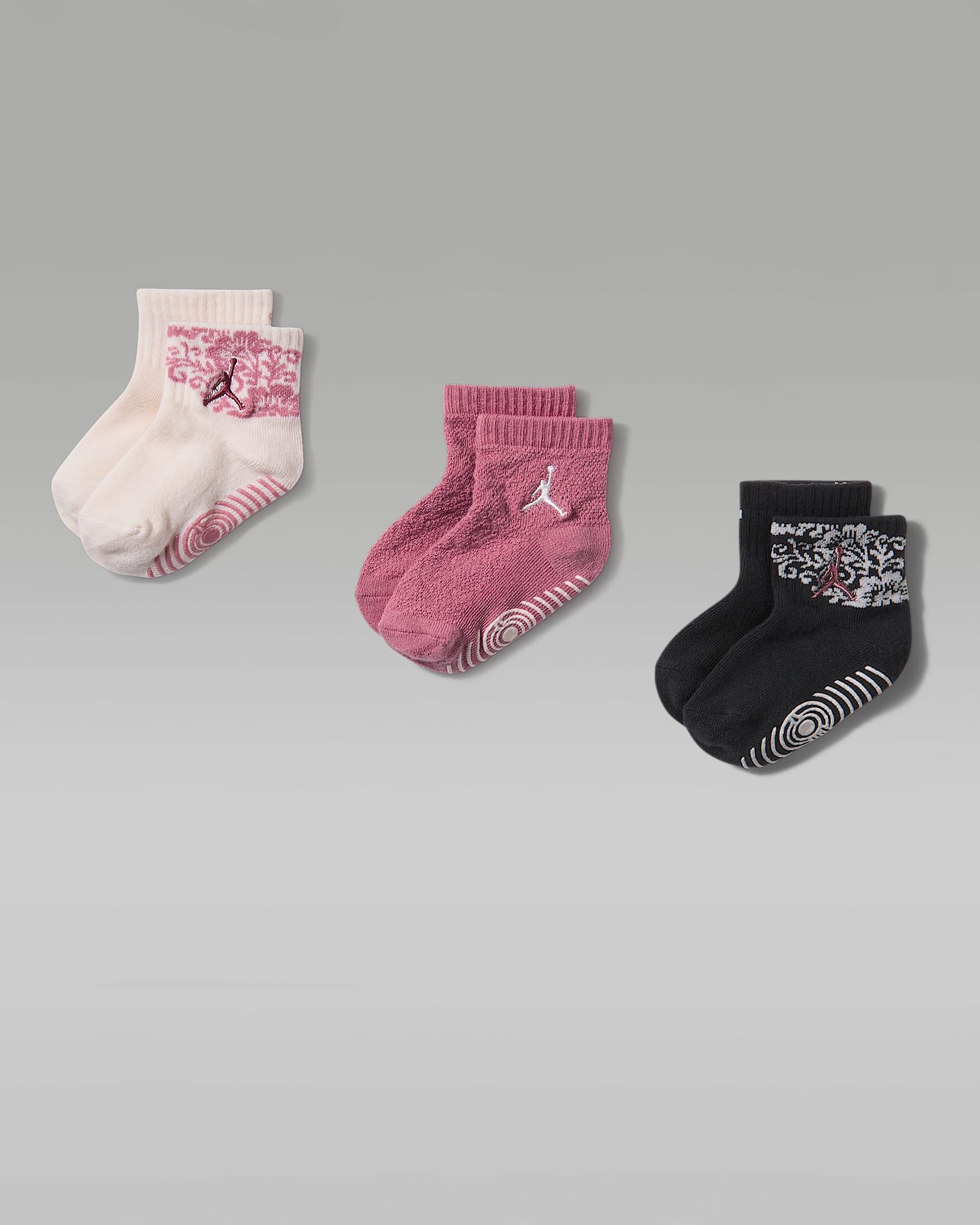 Jordan Floral Lace Quarter 婴童运动短袜(3 双) - 粉白