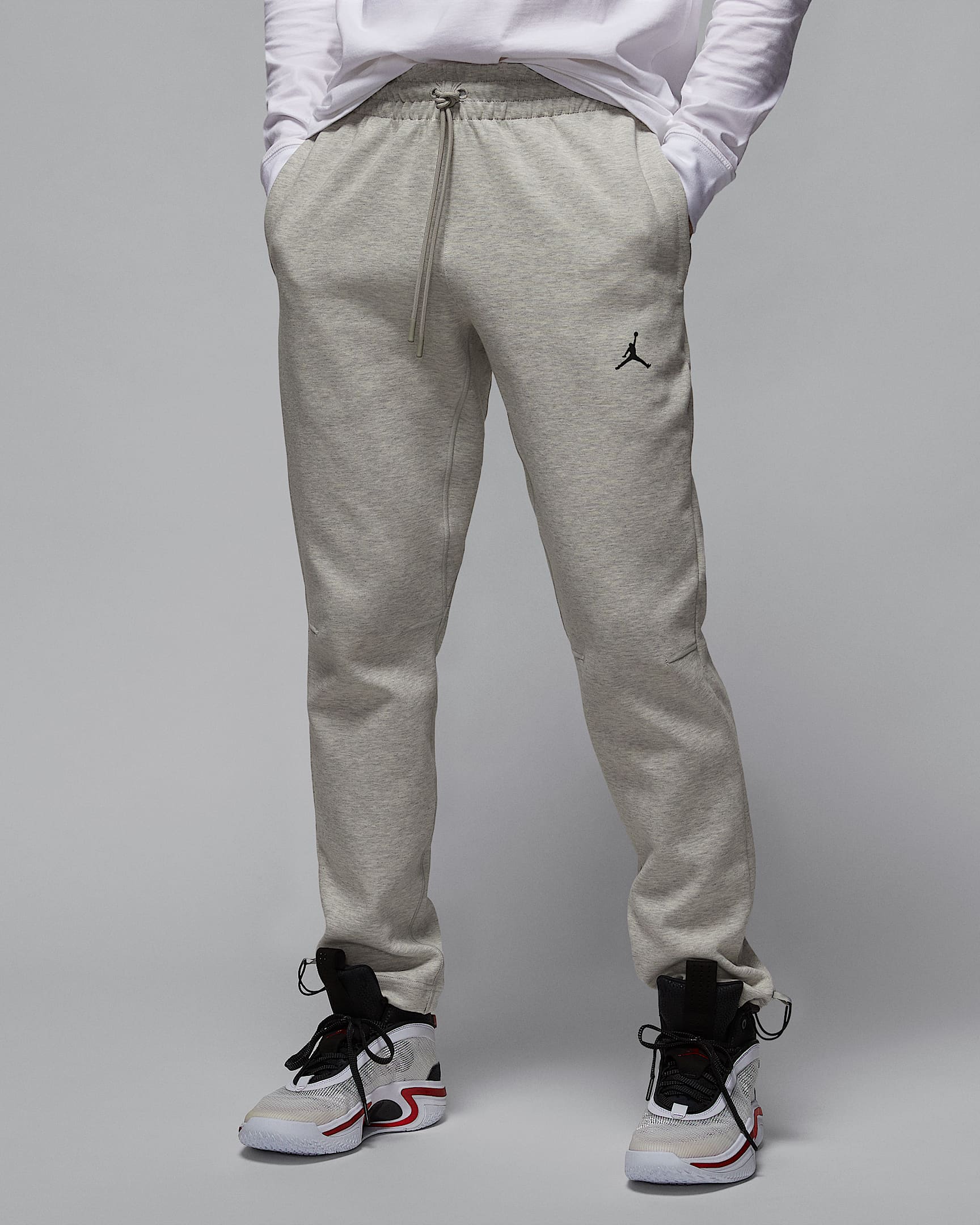 Jordan Sport Hoop Fleece Dri-FIT 男子速干长裤篮球卫裤 - 麻灰/黑