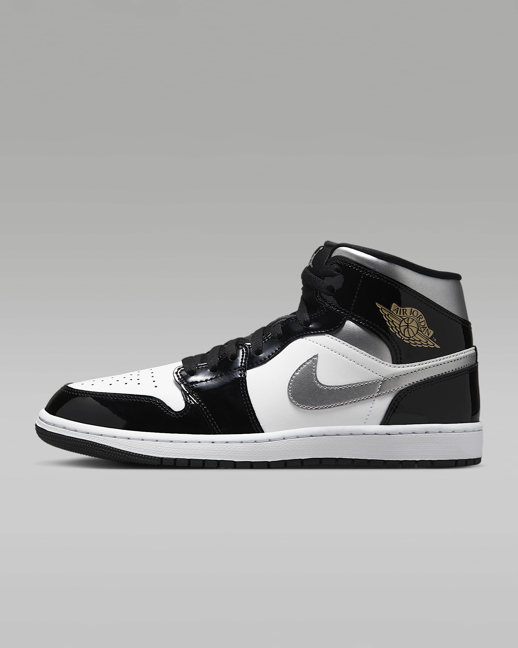 Air Jordan 1 Mid SE 金属未来感男子运动鞋 - 黑/白色/金属色/金属银
