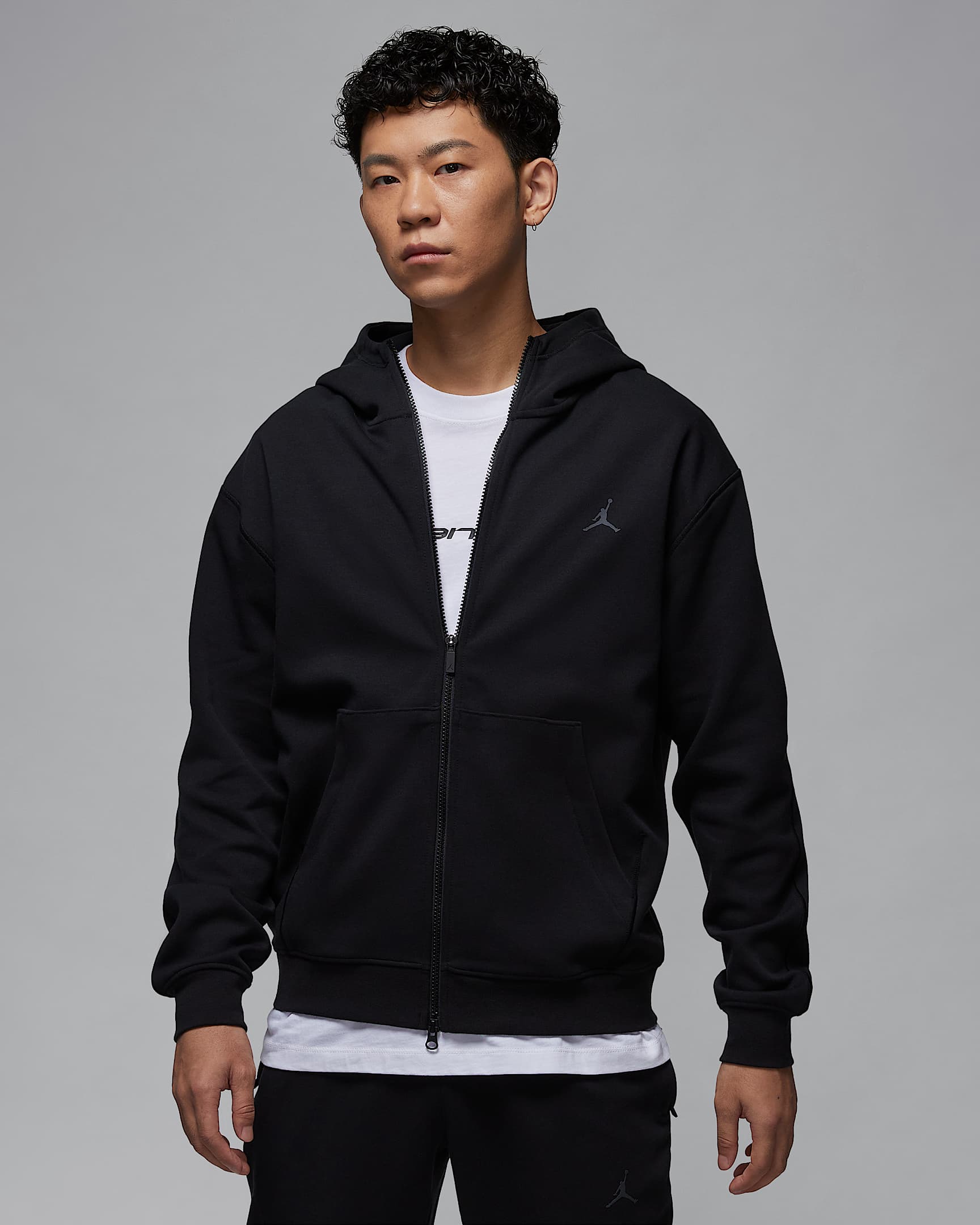 Jordan Sport Hoop Fleece Dri-FIT 男子速干全长拉链开襟篮球连帽衫 - 黑/暗灰色