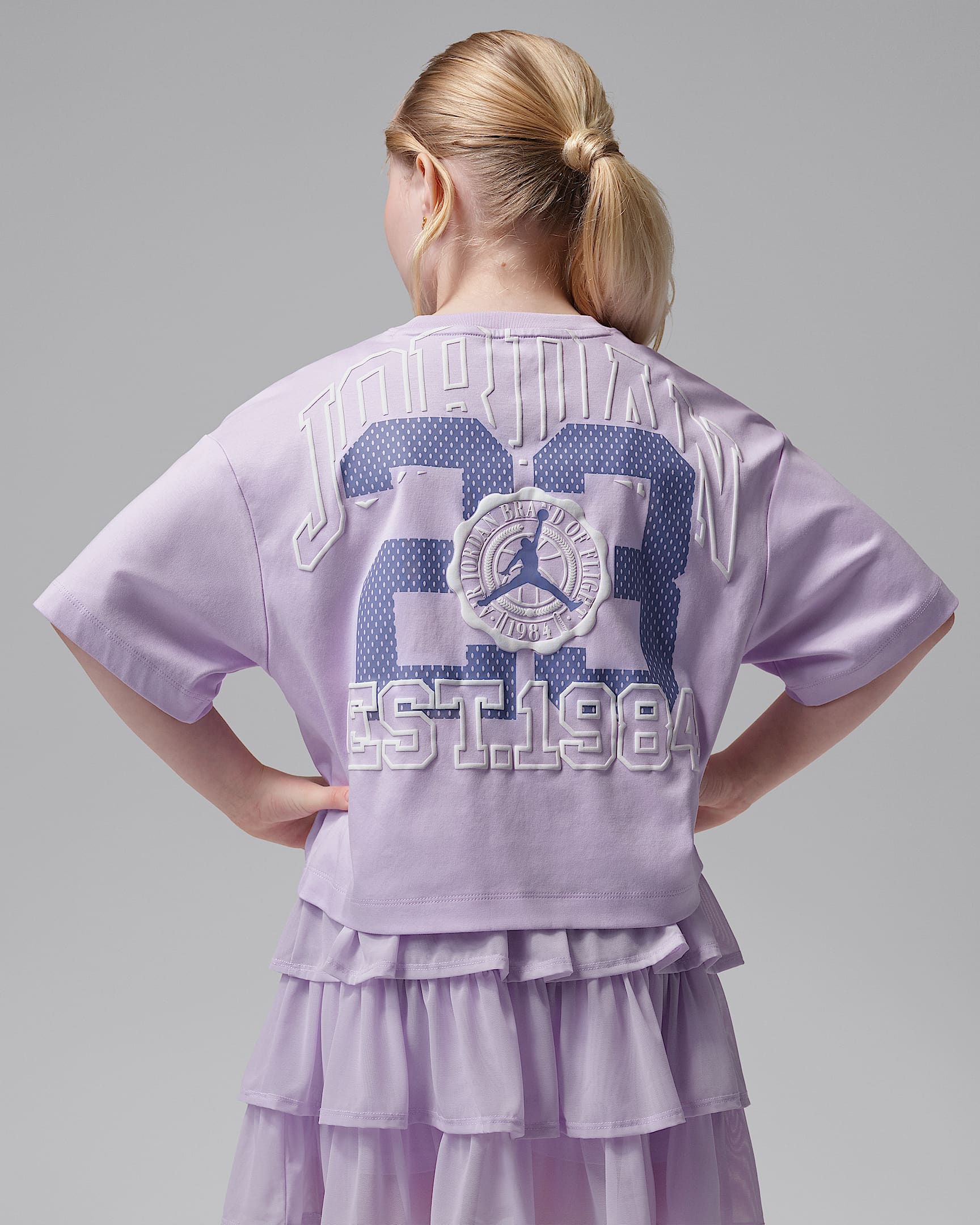 Jordan Secret Garden 大童（女孩）学院风T恤 - 薄雾紫