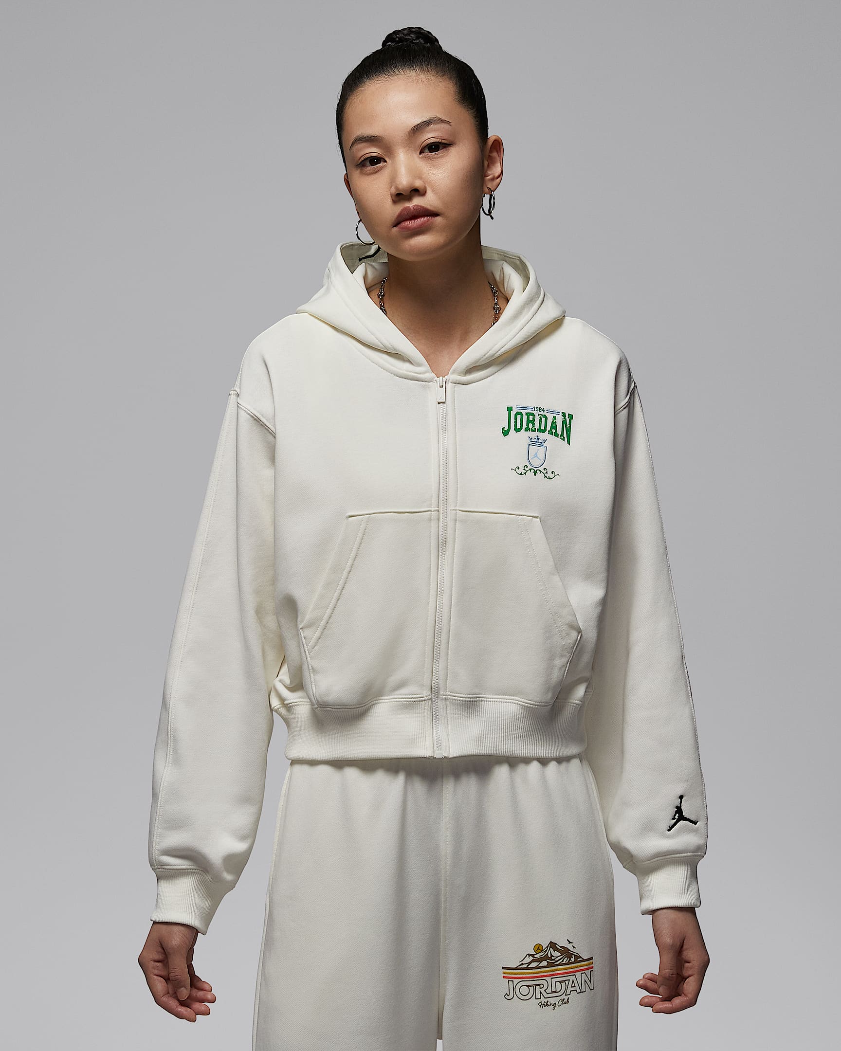 Jordan Brooklyn Fleece 女子全长拉链开襟连帽衫 - 帆白/黑