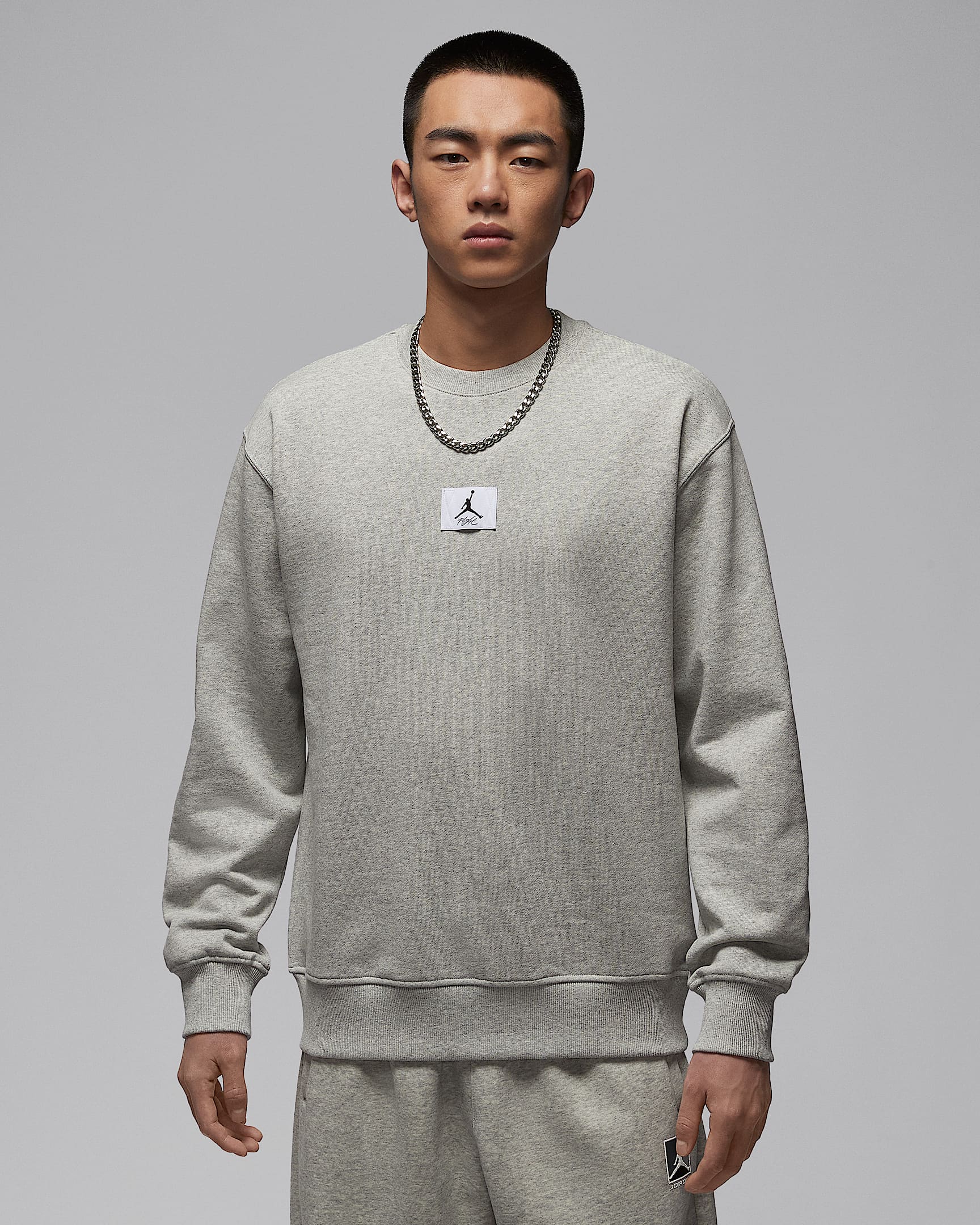 Jordan Flight Fleece 男子薄绒圆领运动衫 - 麻灰/黑