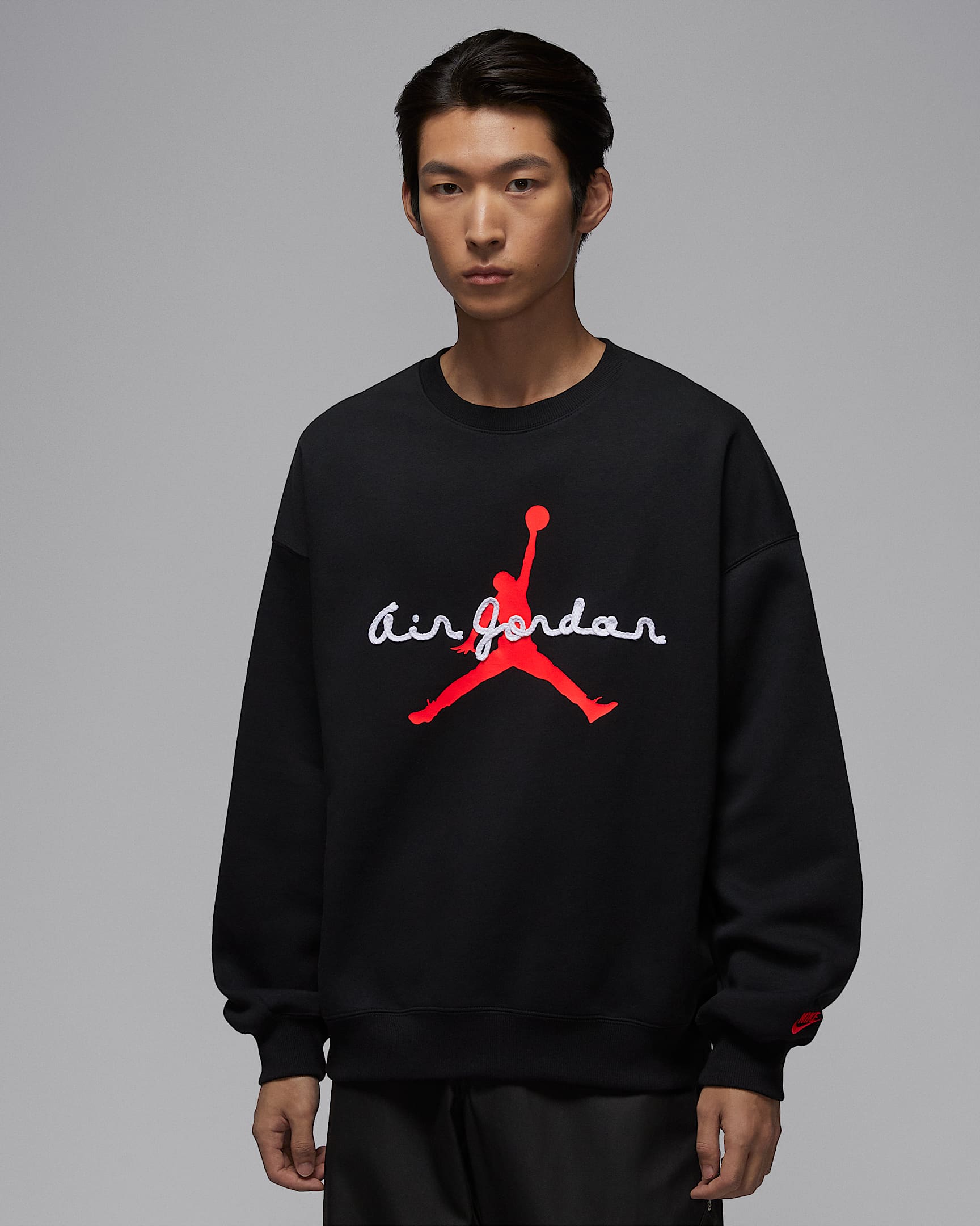 Jordan Brooklyn 男子加绒圆领运动衫 - 黑/红外线红 23