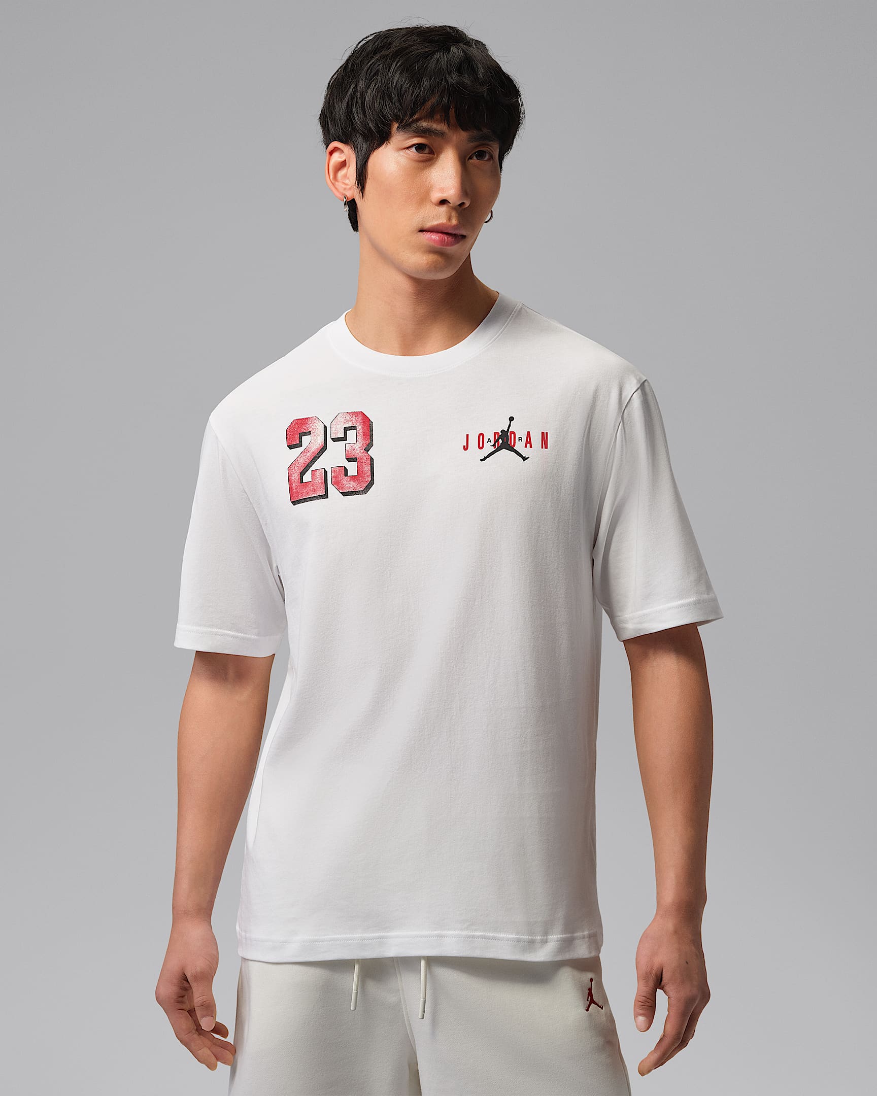 Jordan Brooklyn 男子印花T恤 - 白色/大学红