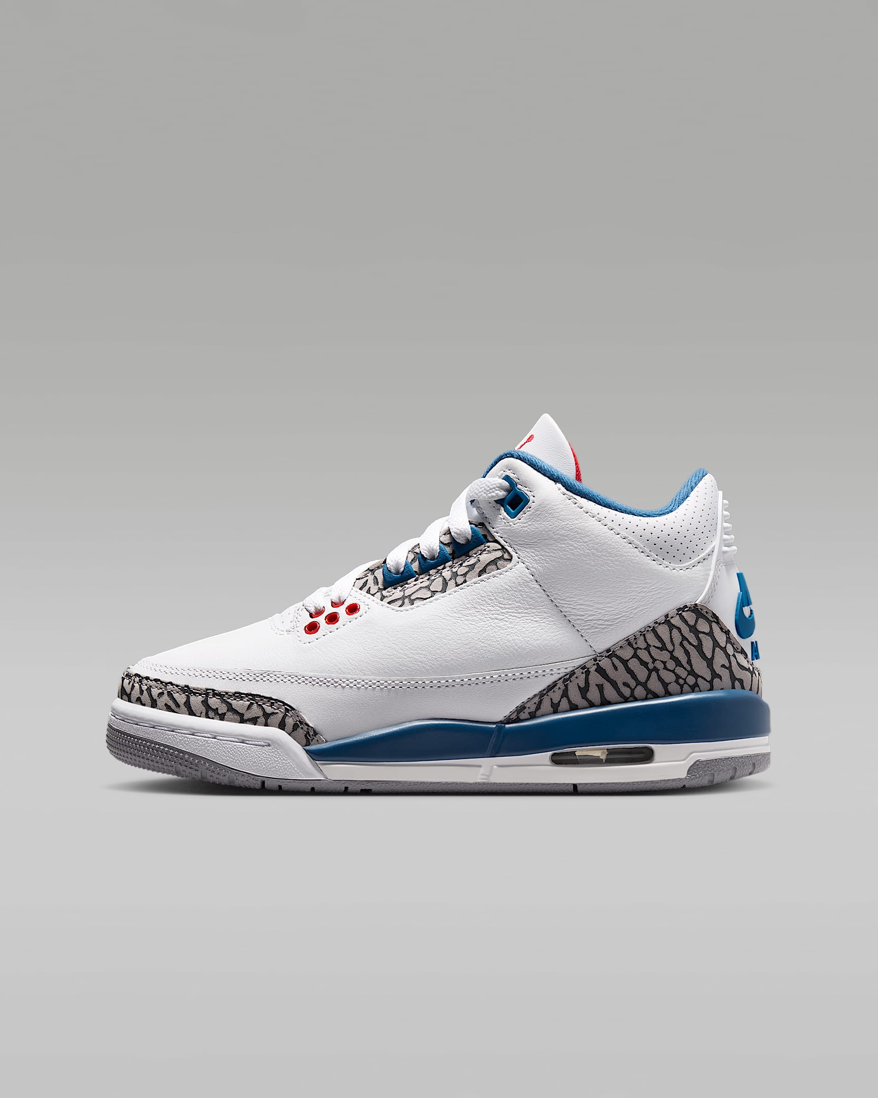 Air Jordan 3 Retro "True Blue" 复刻大童运动鞋 - 白色/纯蓝/水泥灰/火焰红