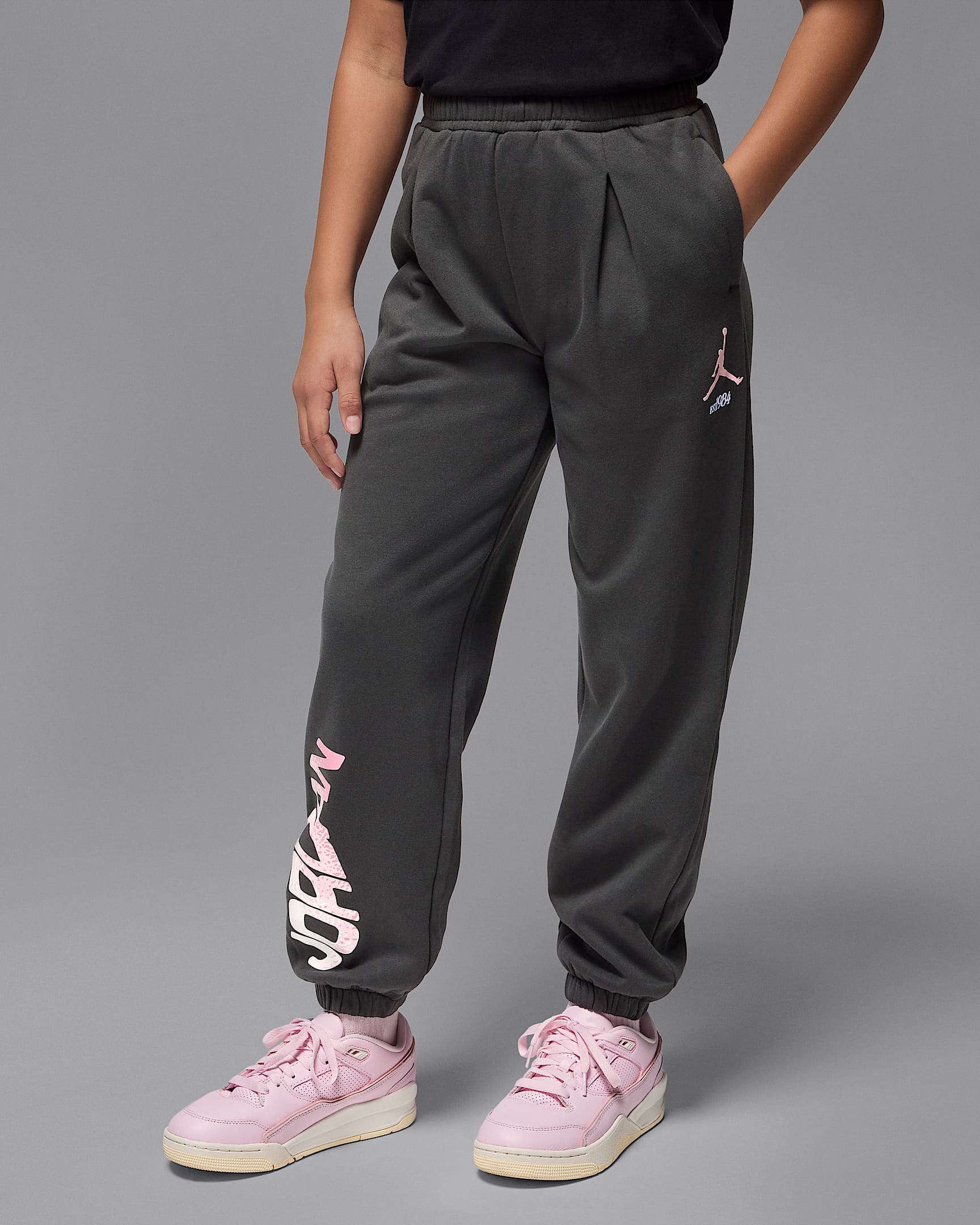 Jordan Jumpman Club 大童褶裥加绒长裤 - 灰黑