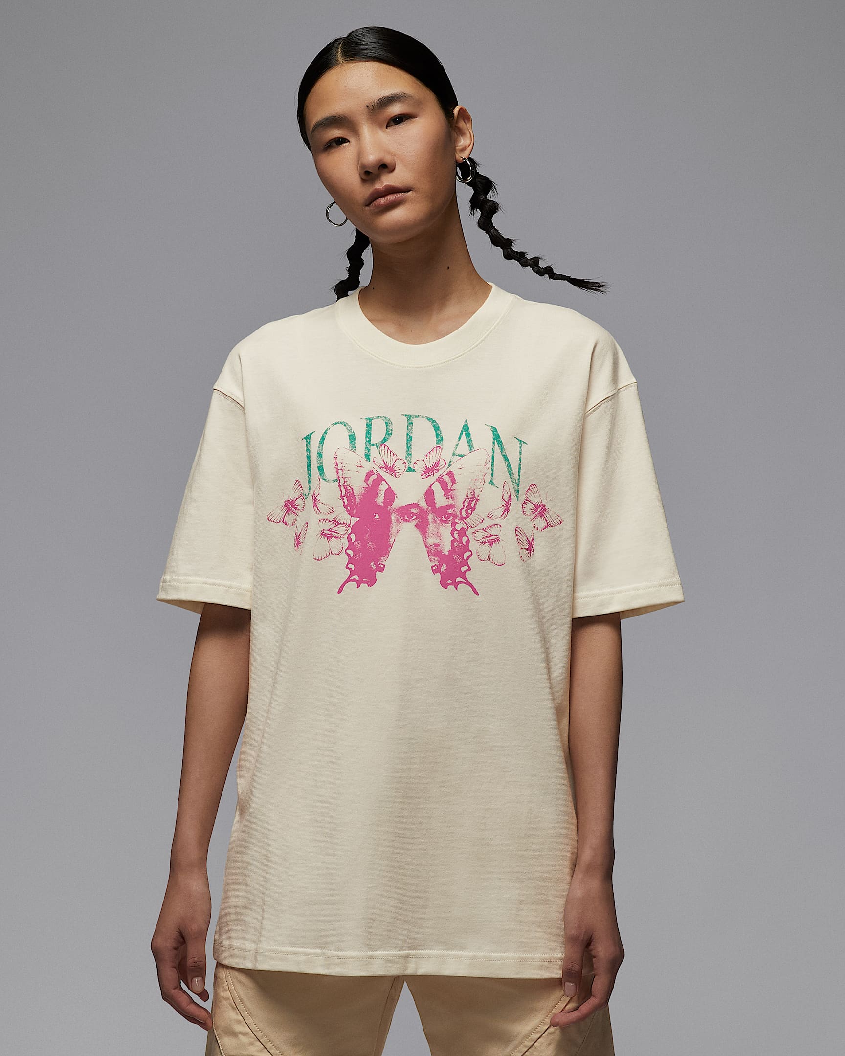 Jordan 女子 Oversize 风印花T恤 - 帆白