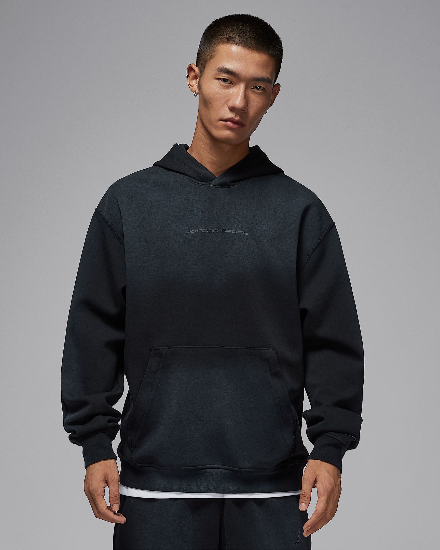Jordan Sport Hoop Fleece Dri-FIT 男子速干针织套头连帽衫 - 黑/暗灰色