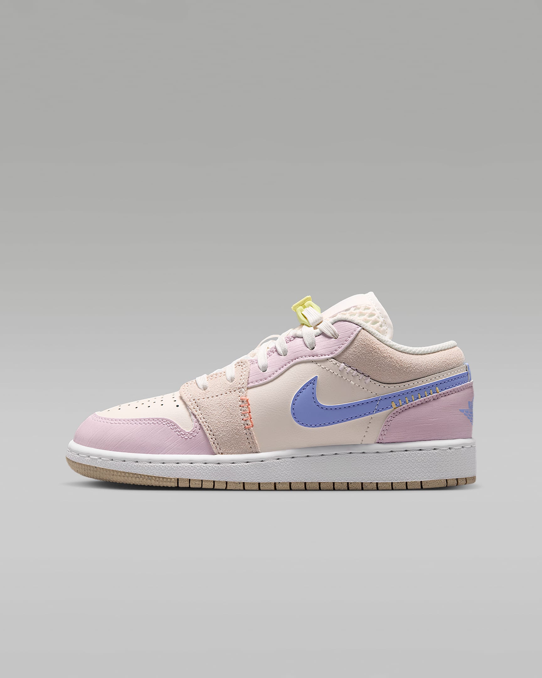 Air Jordan 1 Low 大童运动鞋 - 帆白/白色/黄绿/铝蓝